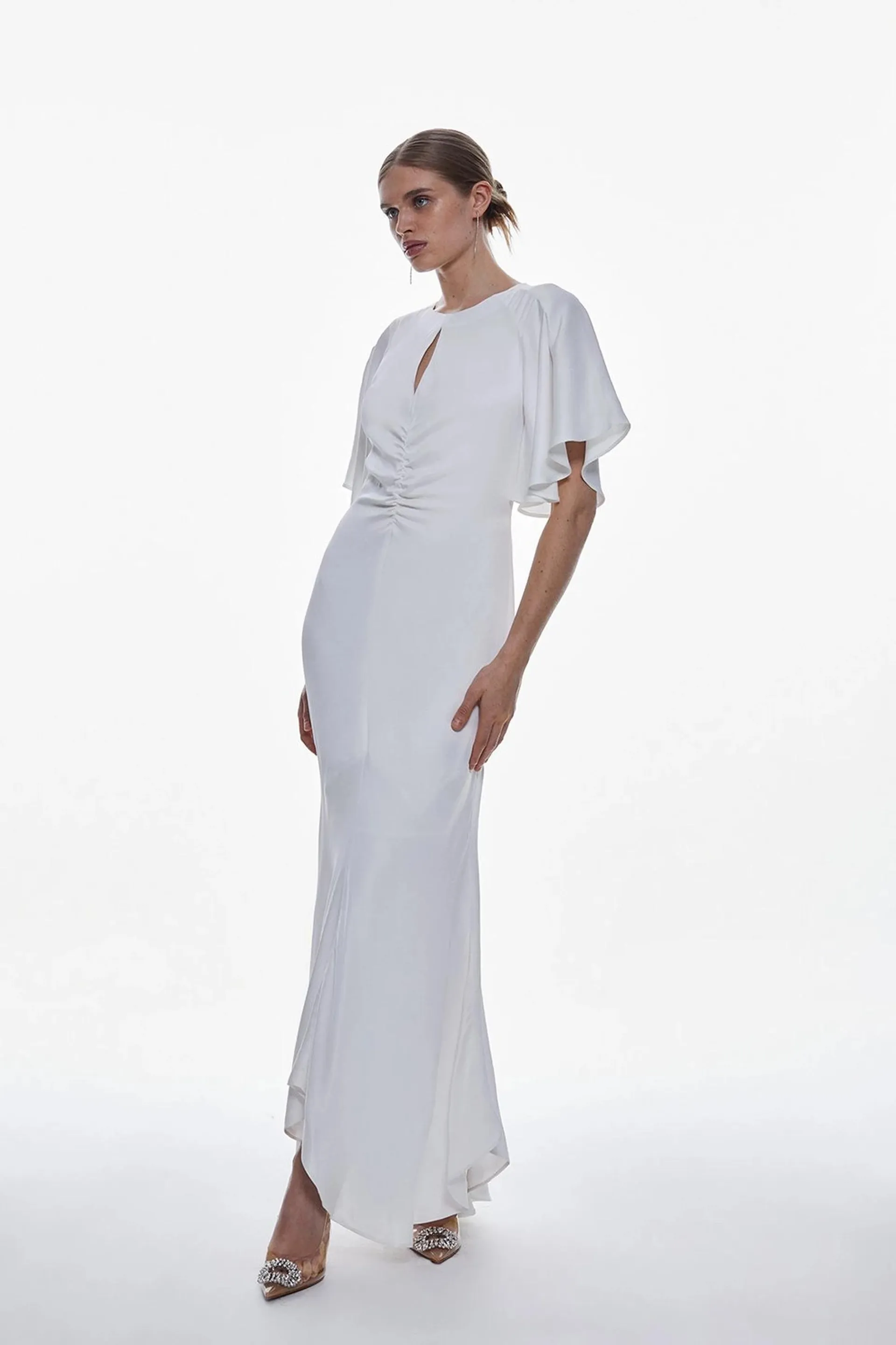 Satin Back Crepe Angel Sleeved Woven Maxi Dress