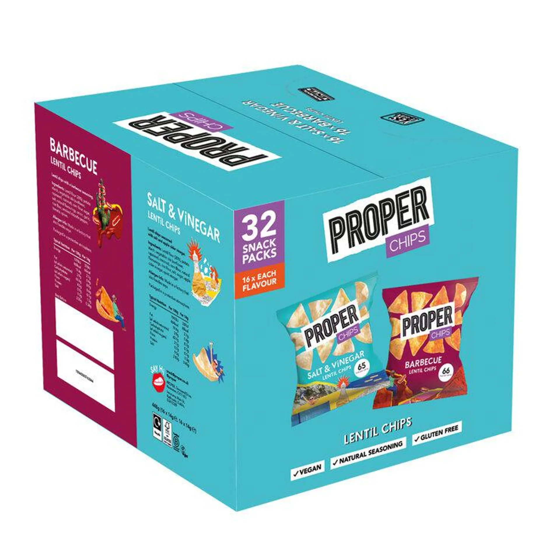 Proper Chips BBQ and Salt & Vinegar Mixed Case, 32 x 14g