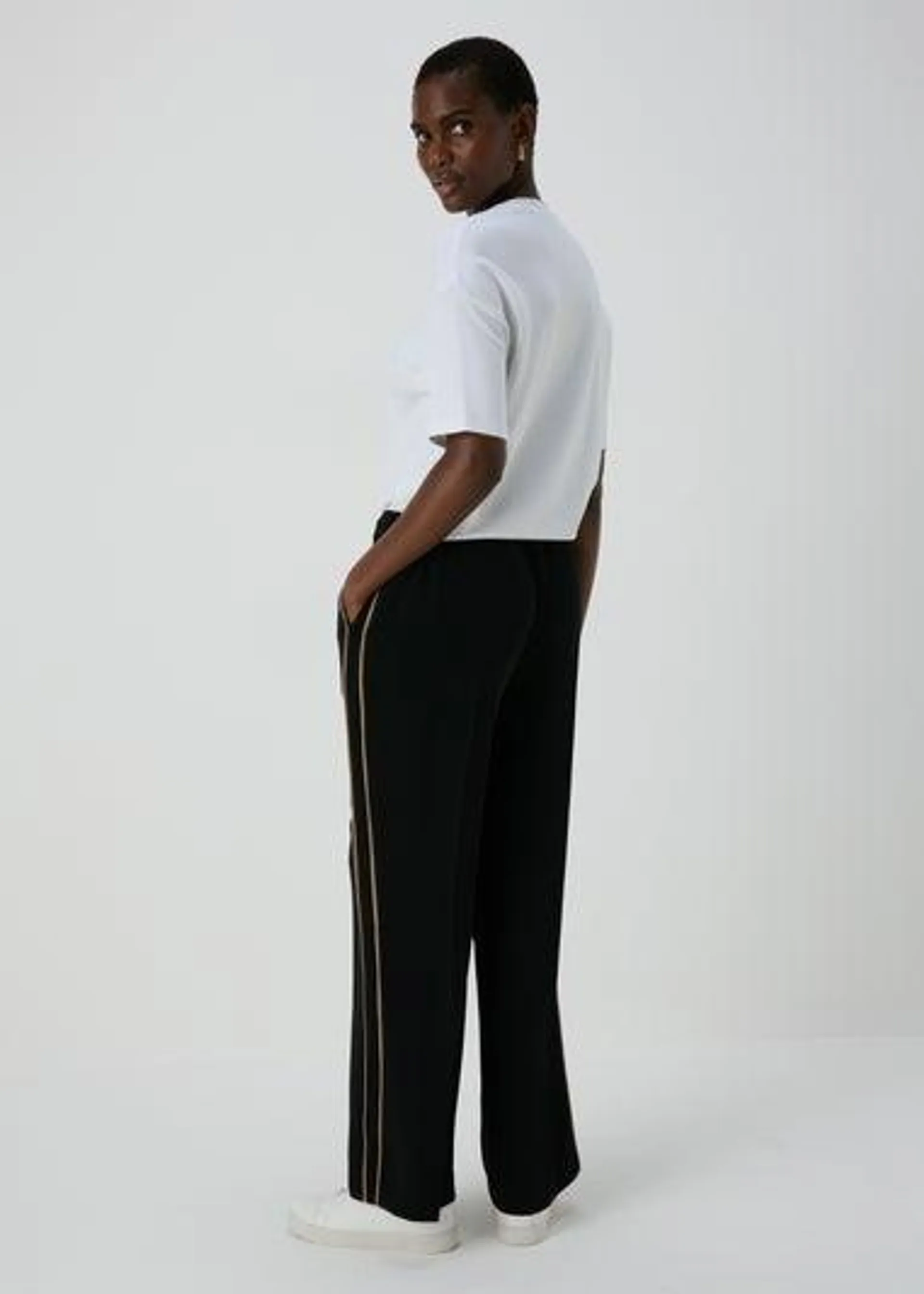 Et Vous Black Side Stripe Wide Leg Trousers