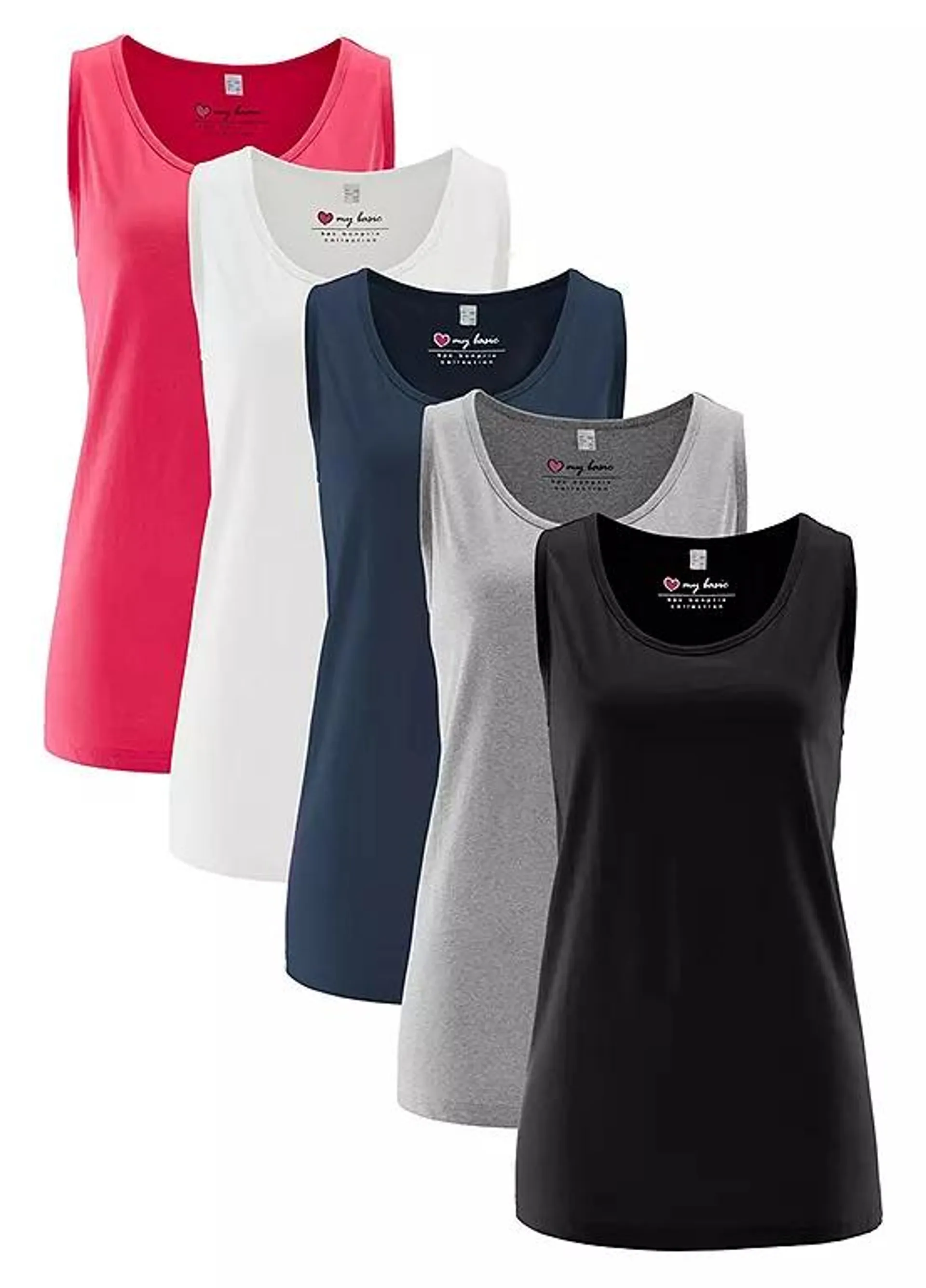 bonprix Pack of 5 Long Vest Tops