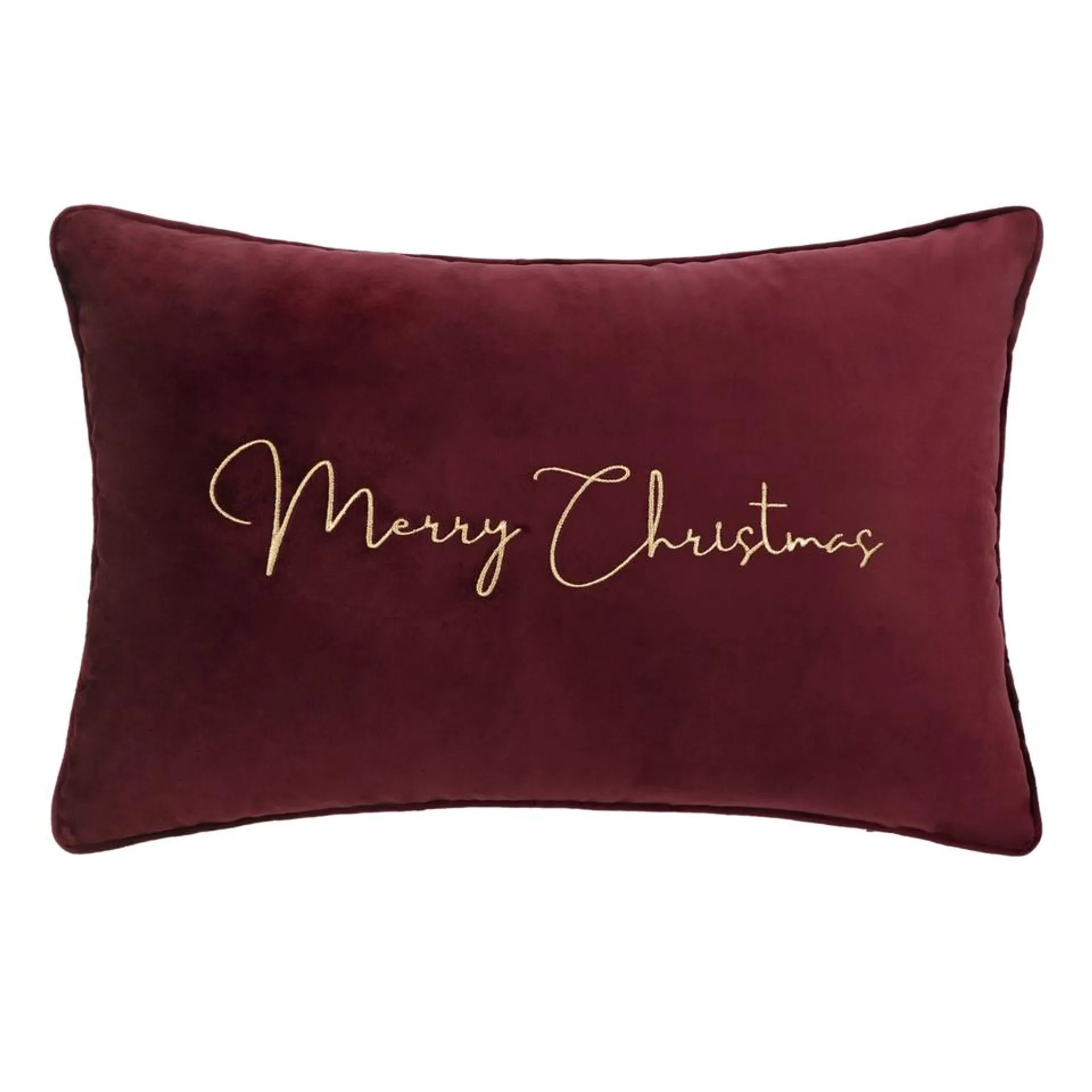 Velvet Claret Embroidered Merry Christmas Cushion - 40x60cm