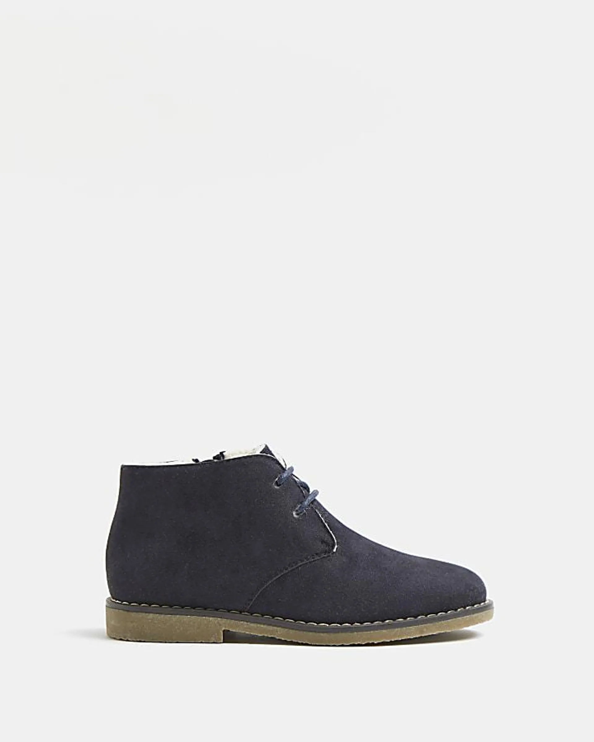 Boys navy borg lined desert boots