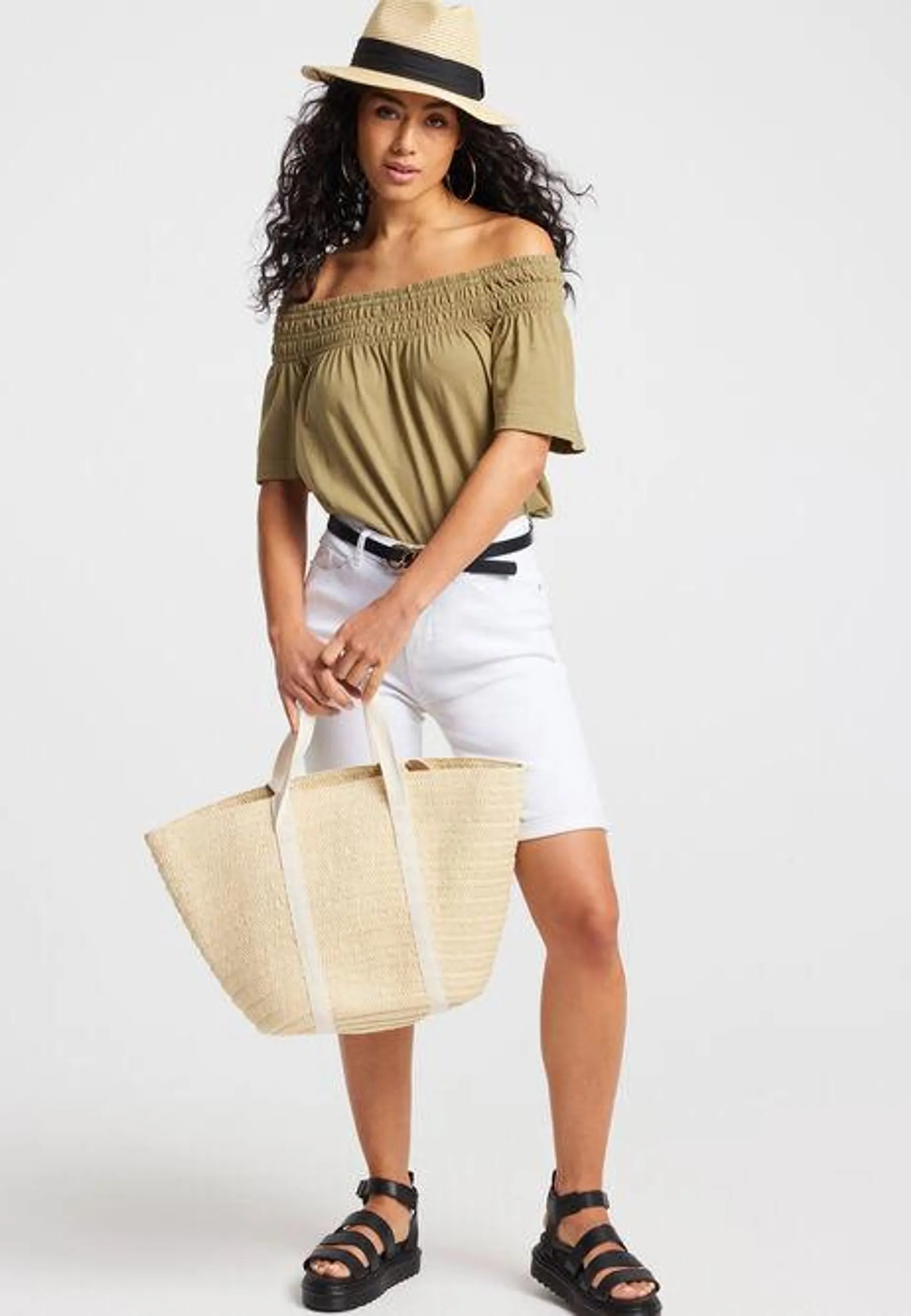 Womens Khaki Bardot Blouse