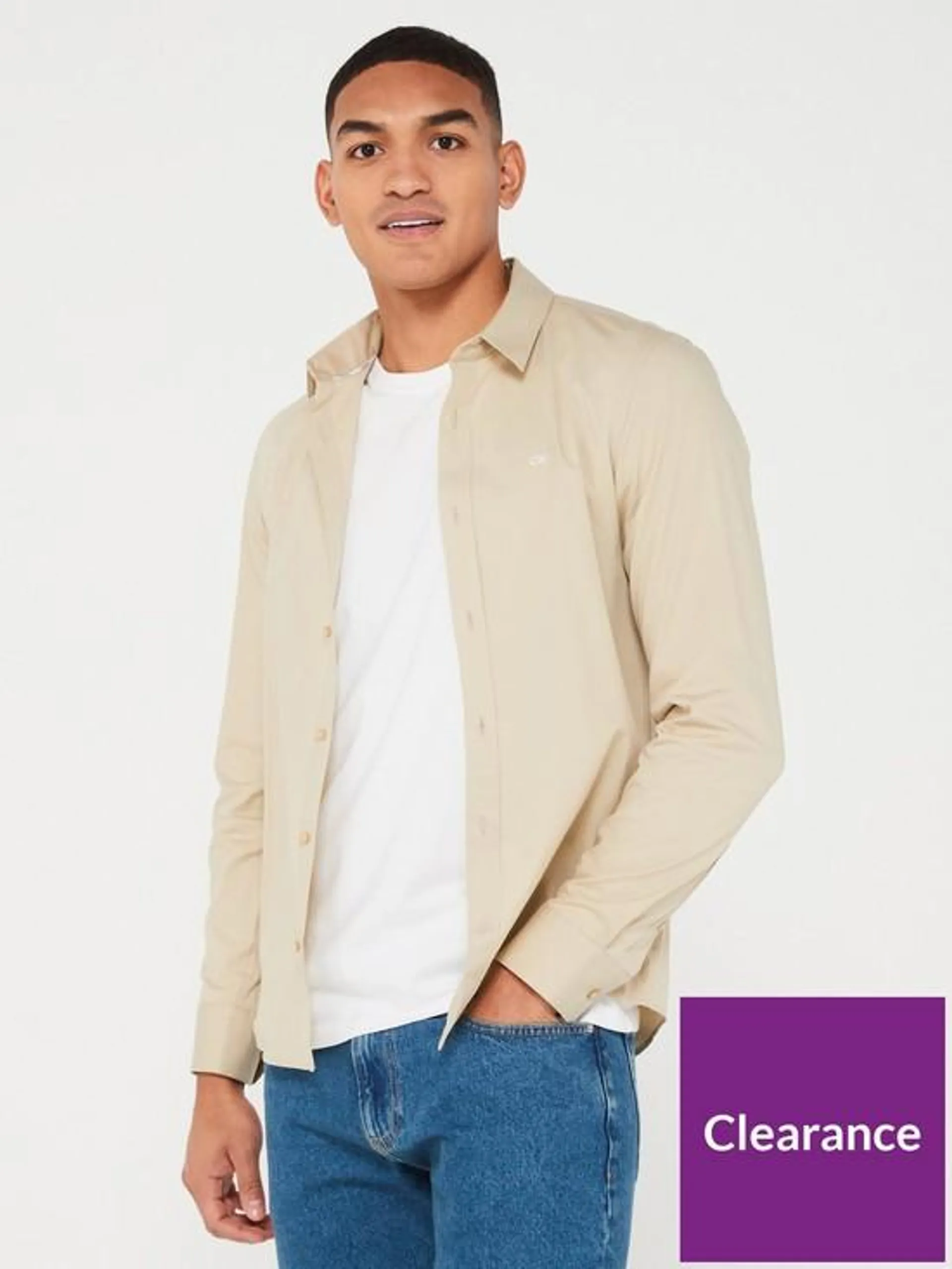 Poplin Stretch Slim Shirt - Light Khaki