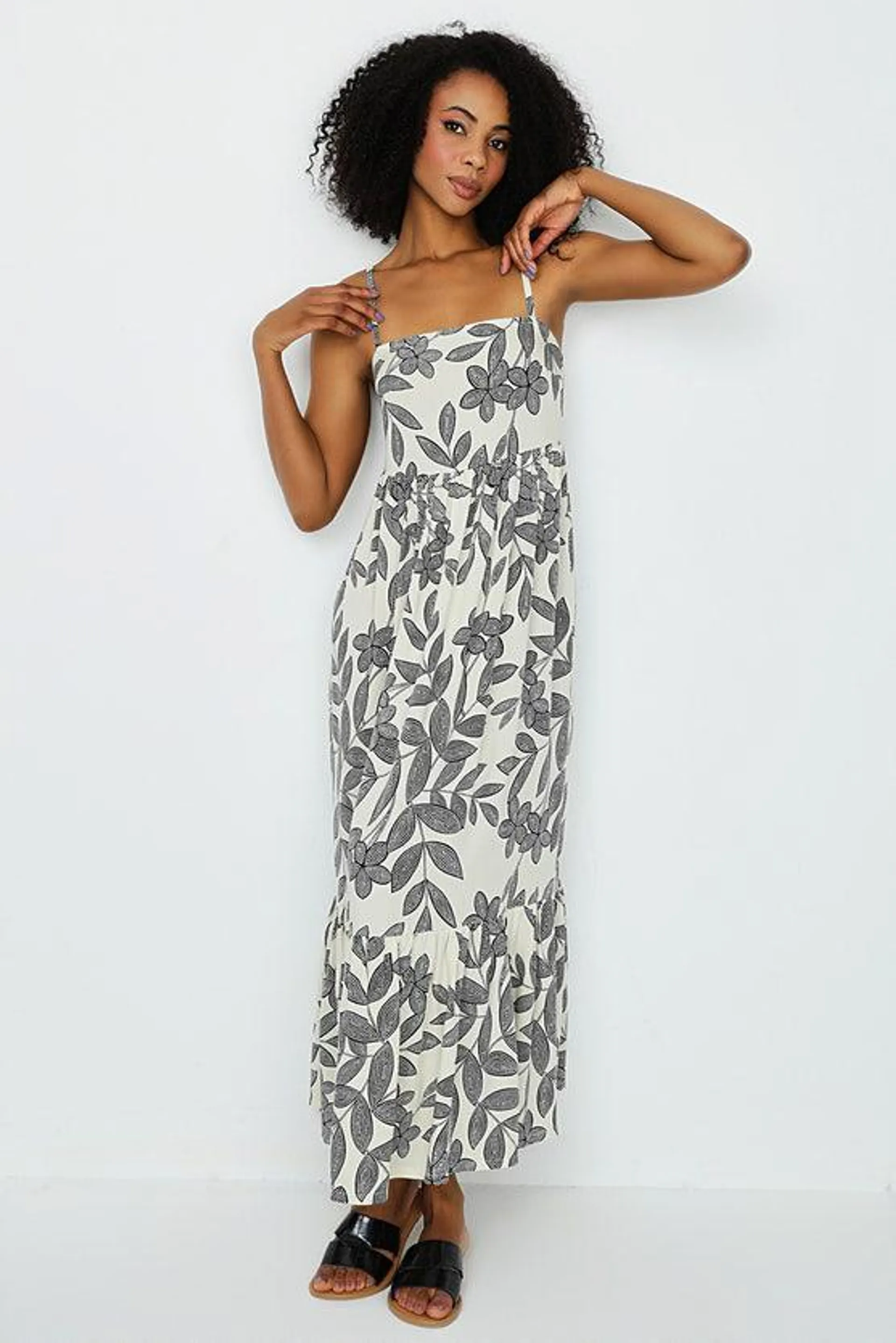 Neutral Printed Tiered Maxi Dress
