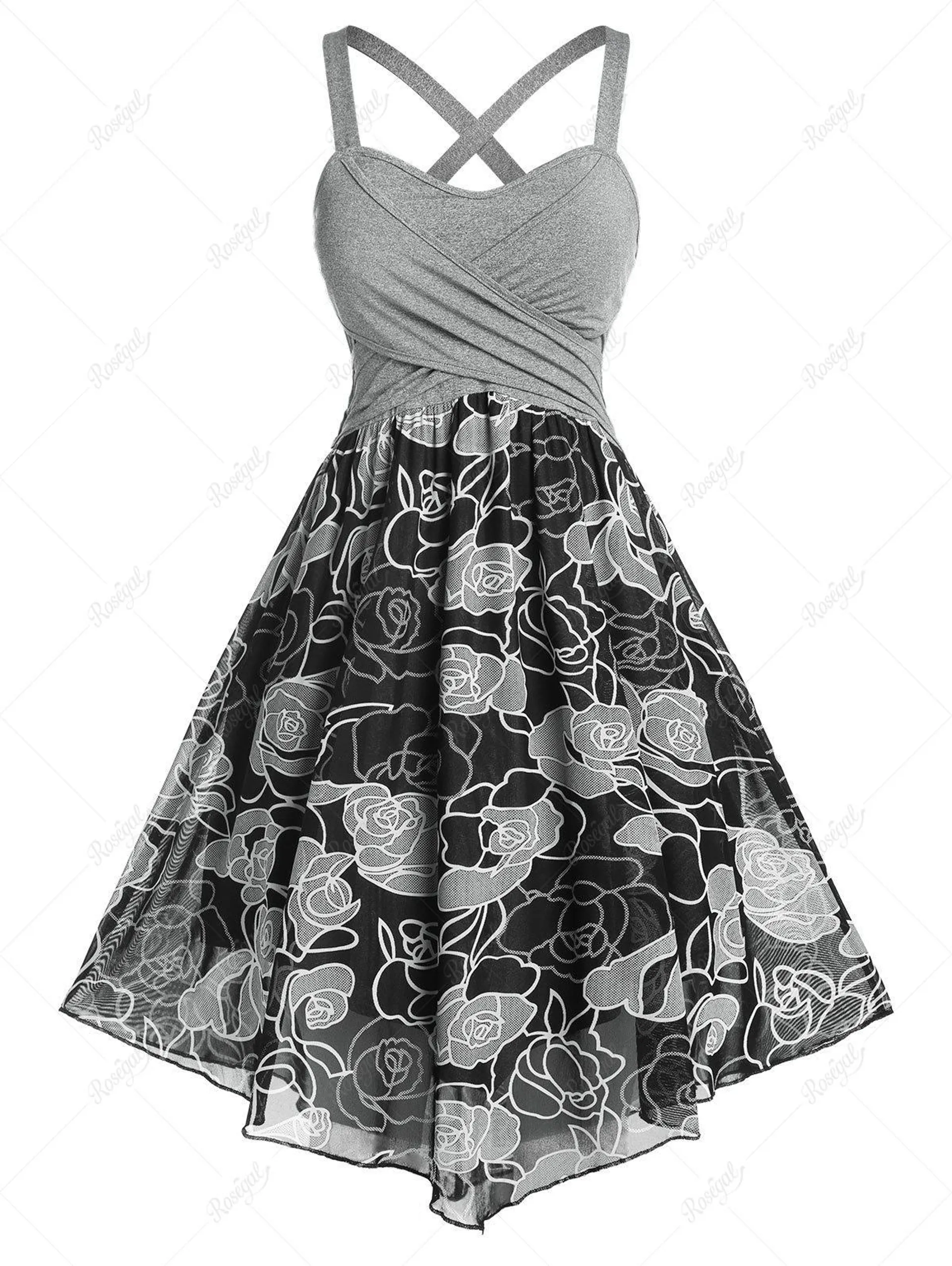 Plus Size Floral Print Crossover A Line Midi Dress - 2x | Us 18-20