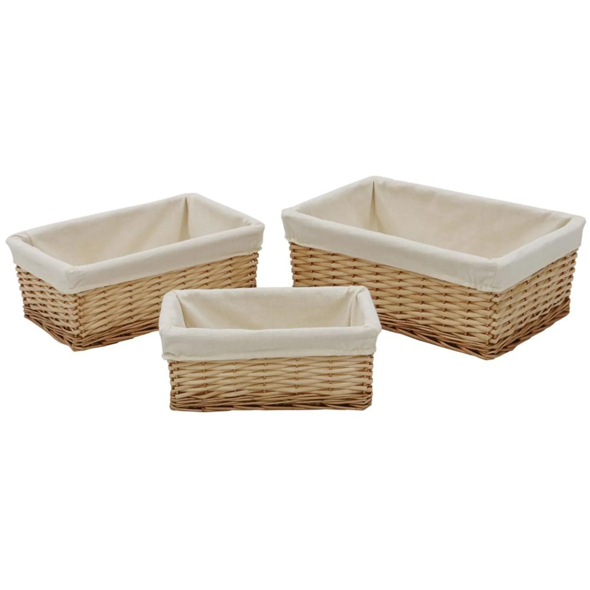 JVL 3 Piece Acacia Honey Rectangular Willow Storage Basket with Lining Set