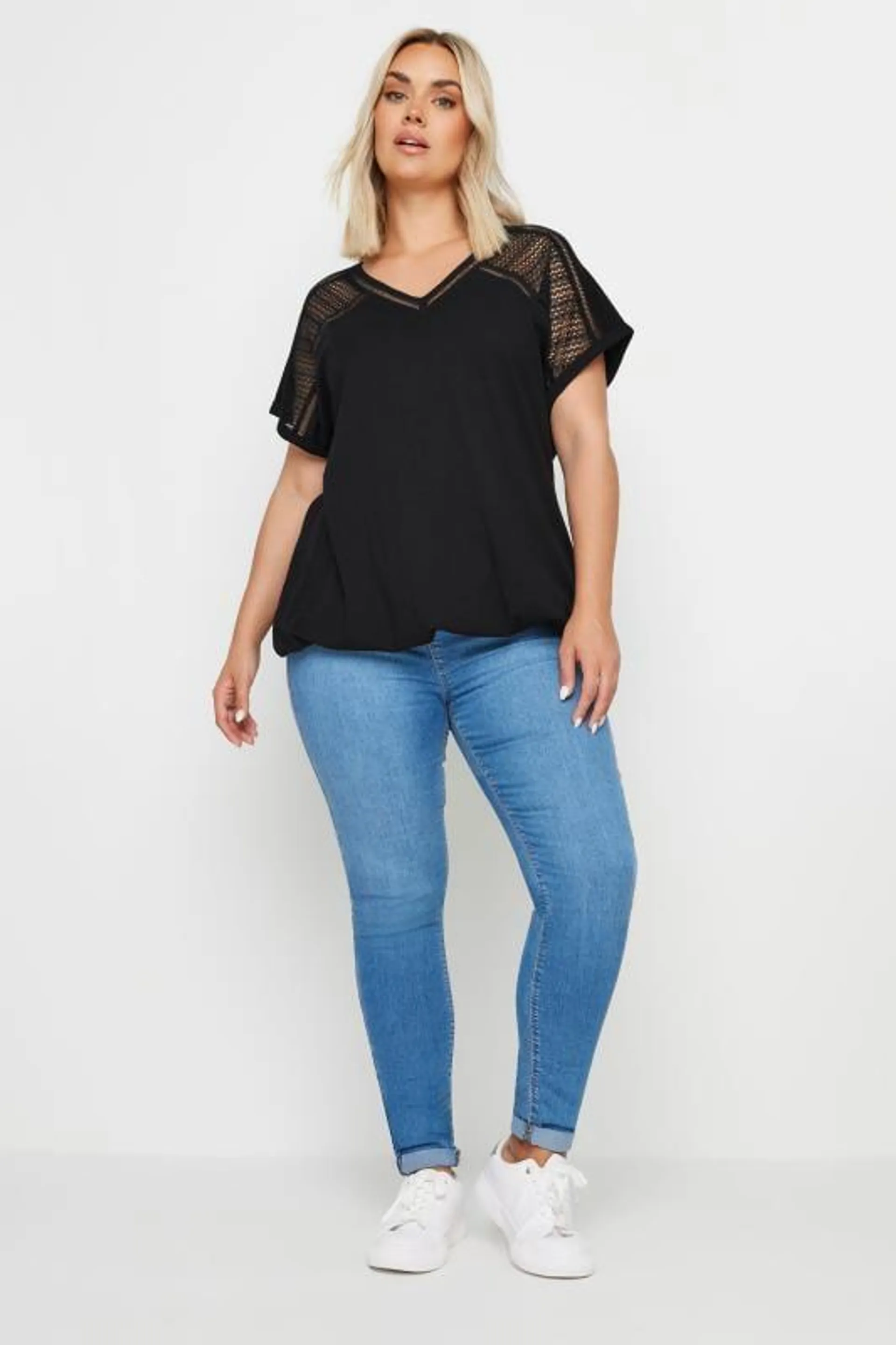 YOURS Curve Black Bubble Hem Top