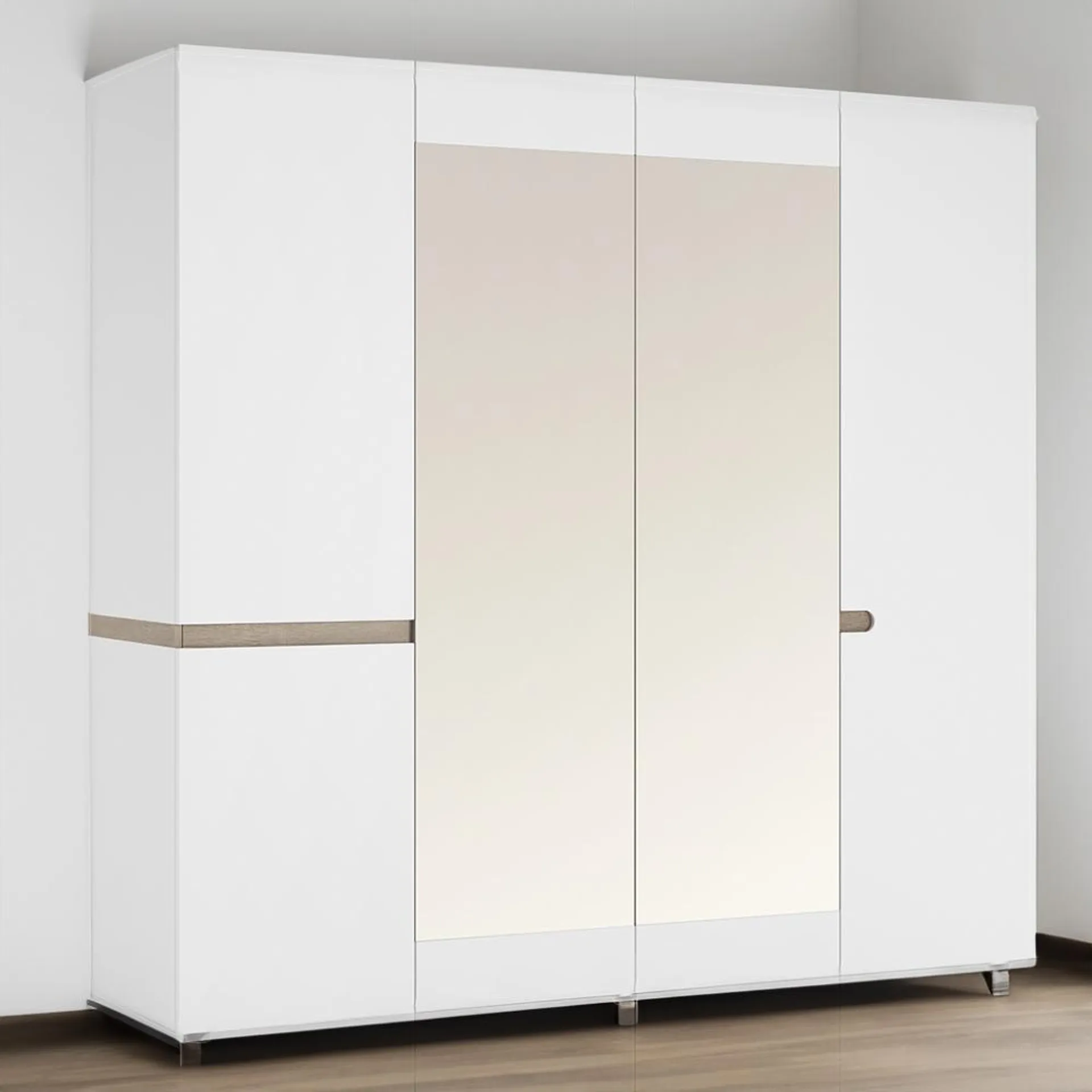 Florence Chelsea 4 Door White and Oak Bedroom Wardrobe