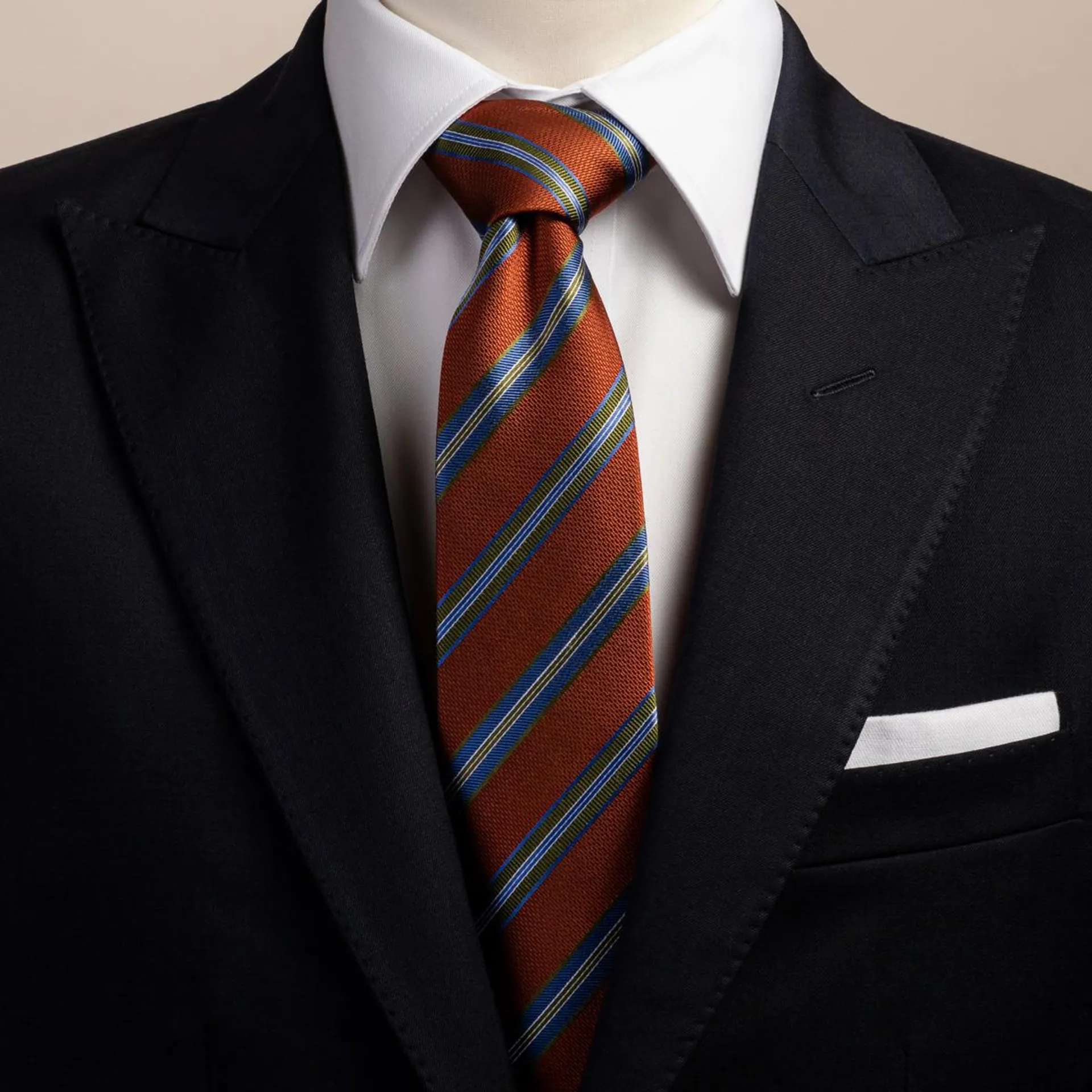 Striped orange silk tie