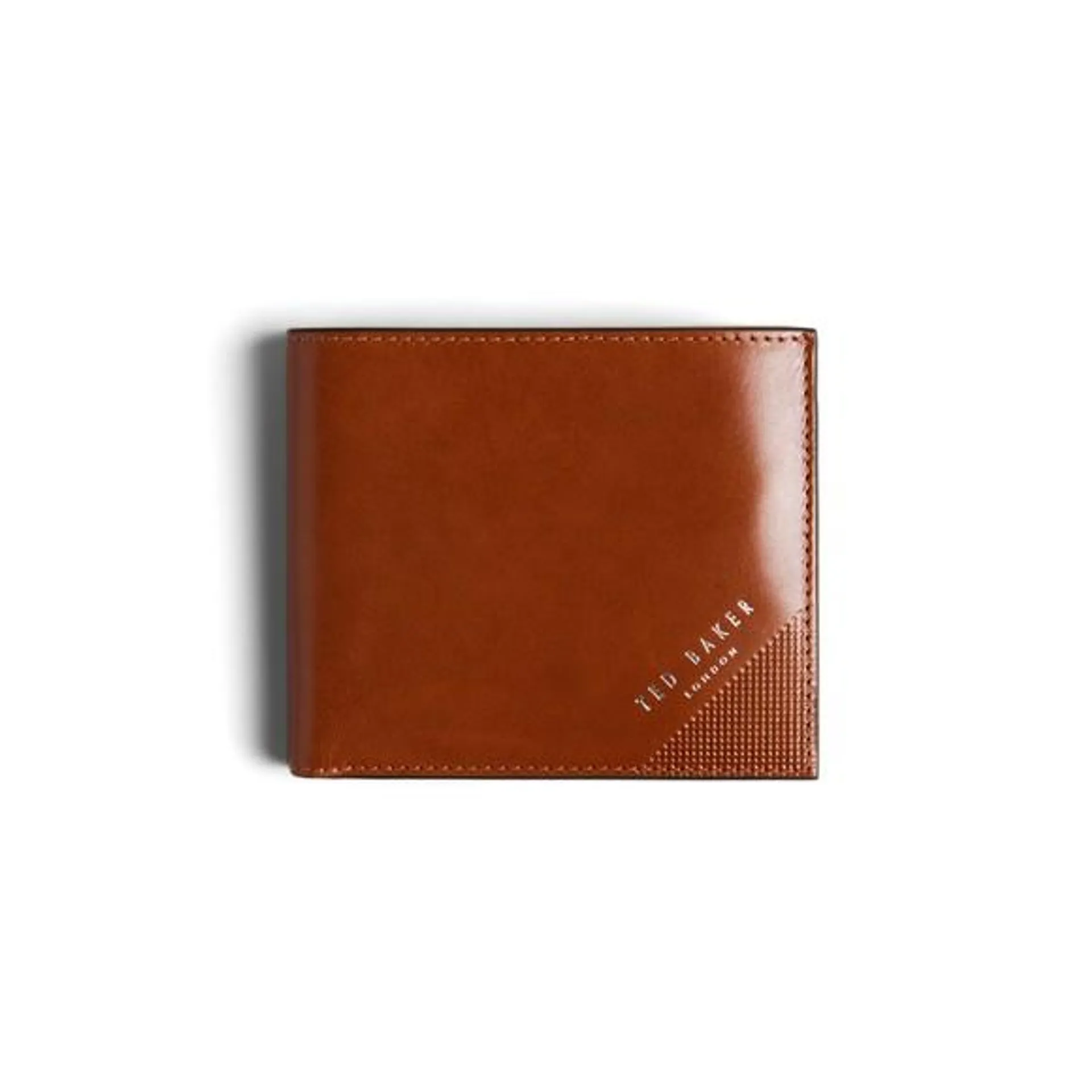Mens Brown Embossed Corner Leather Bifold Coin Wallet