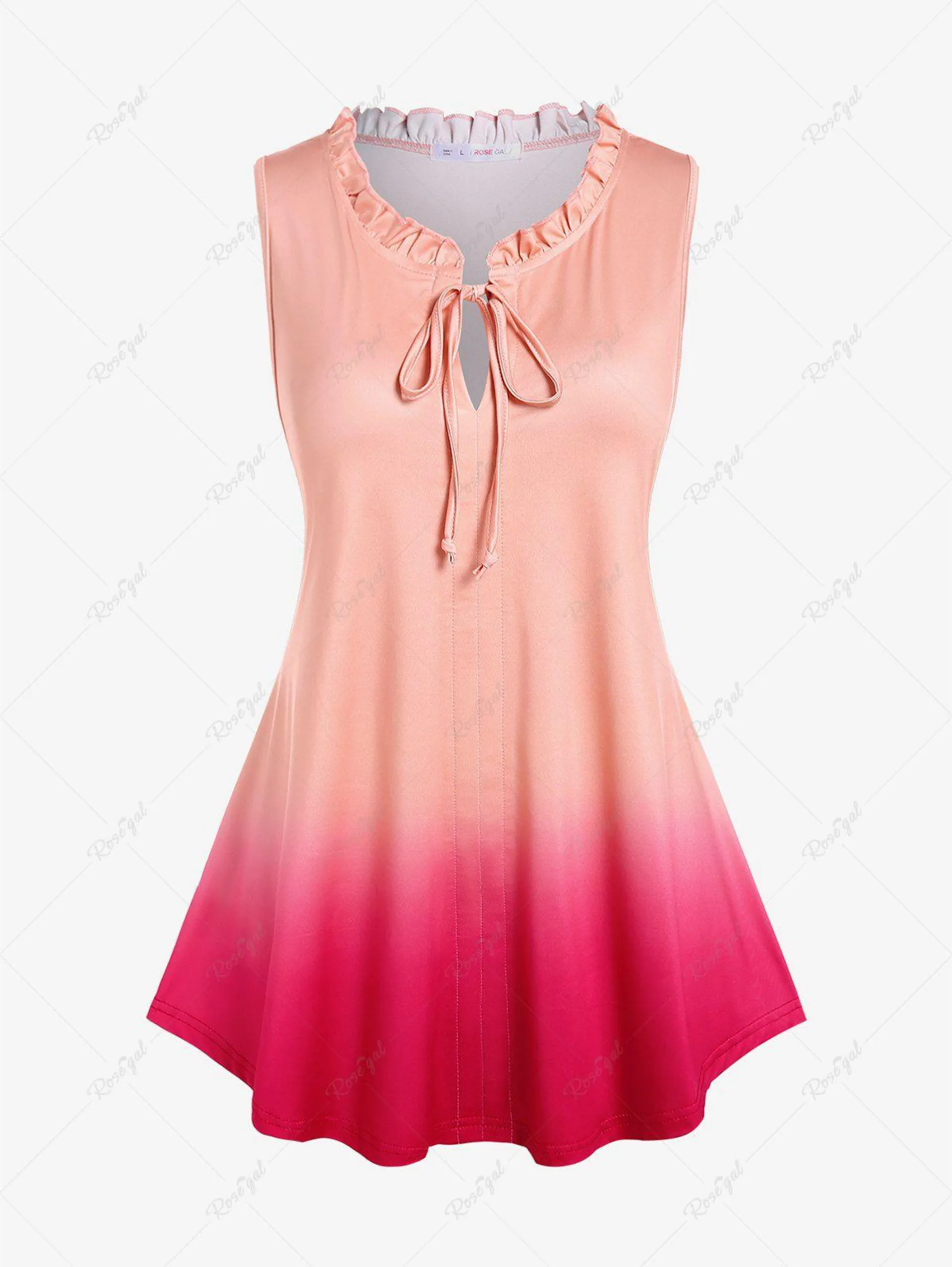 Plus Size Ruffles Collar Ombre Tank Top with Tie - 1x | Us 14-16