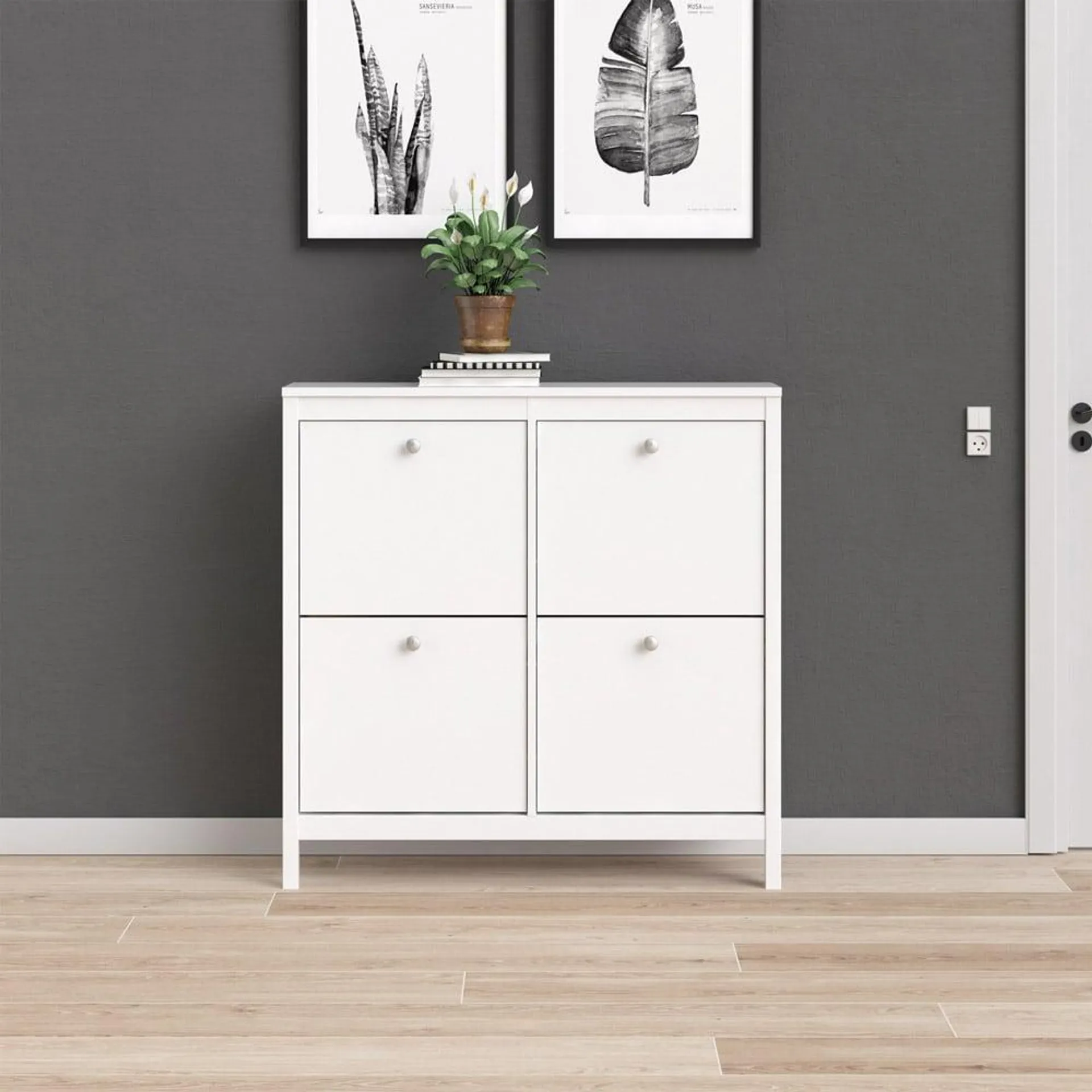 Florence Madrid 4 Flip Down Doors White Shoe Cabinet