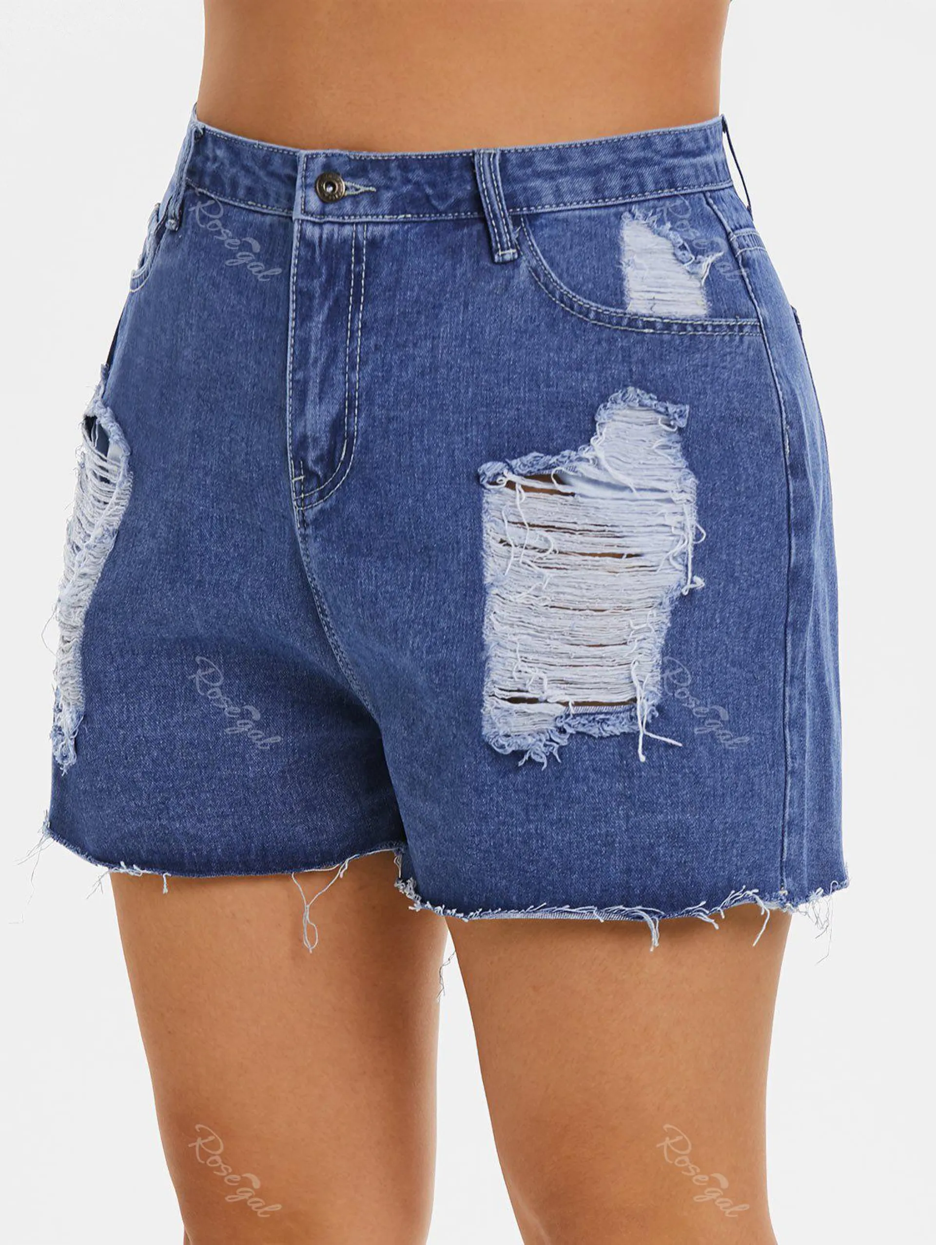 Plus Size & Curve Distressed Frayed Jean Shorts - 4xl