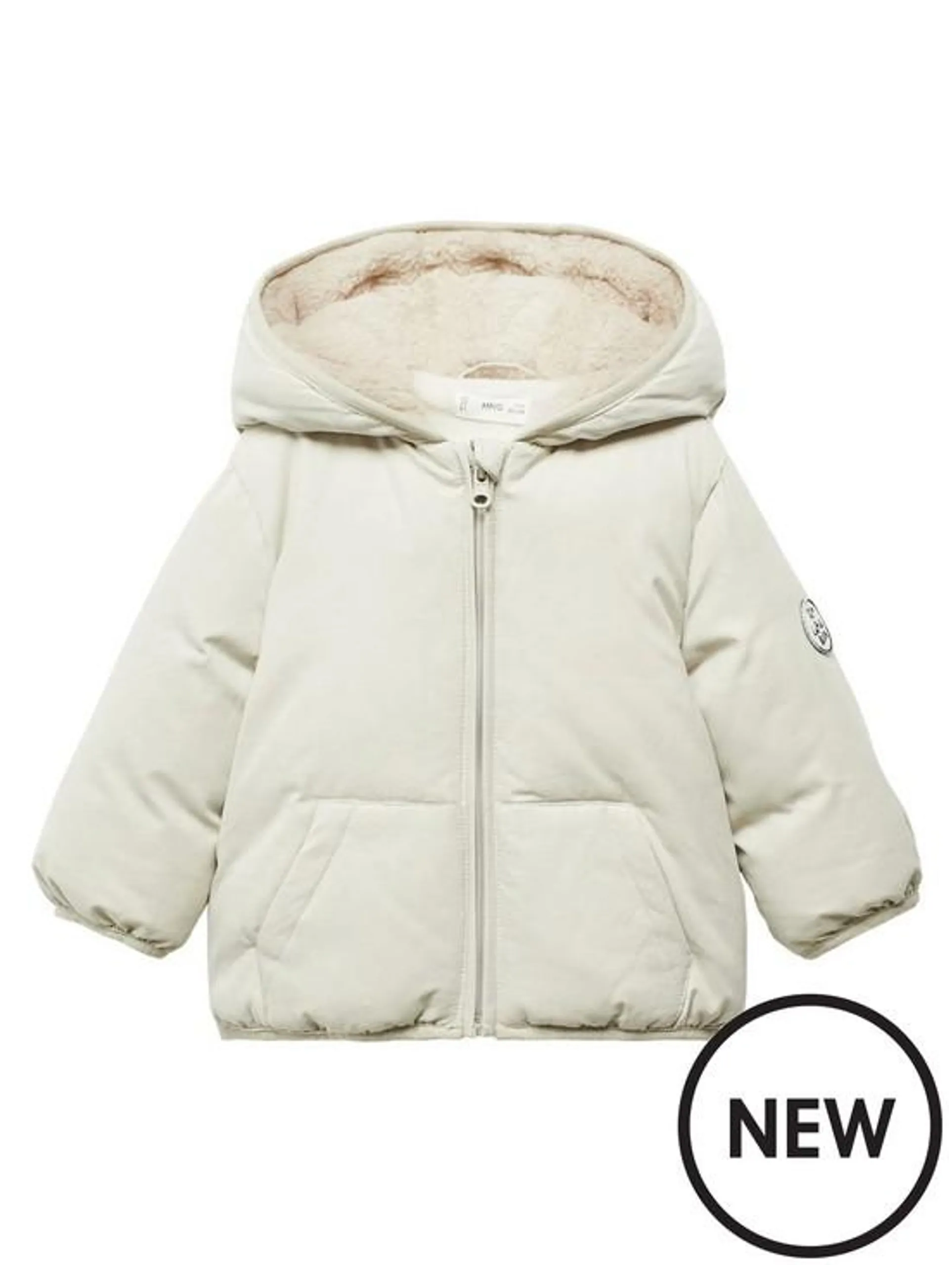 Younger Boys Faux Fur Lined Padded Coat - Cream