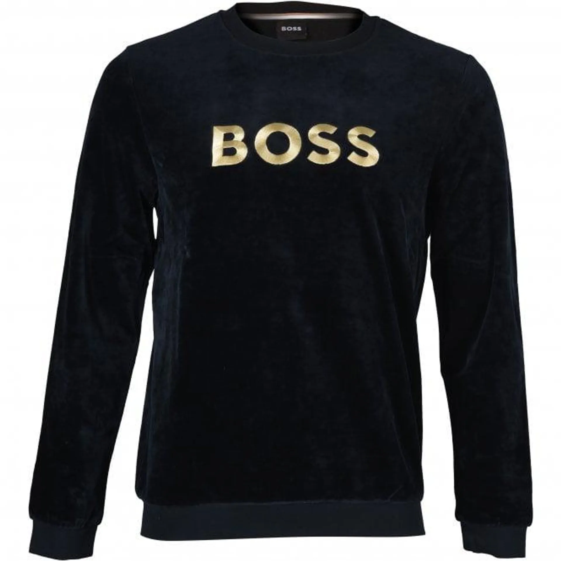 Luxe Velour Loungewear Sweatshirt, Black/gold