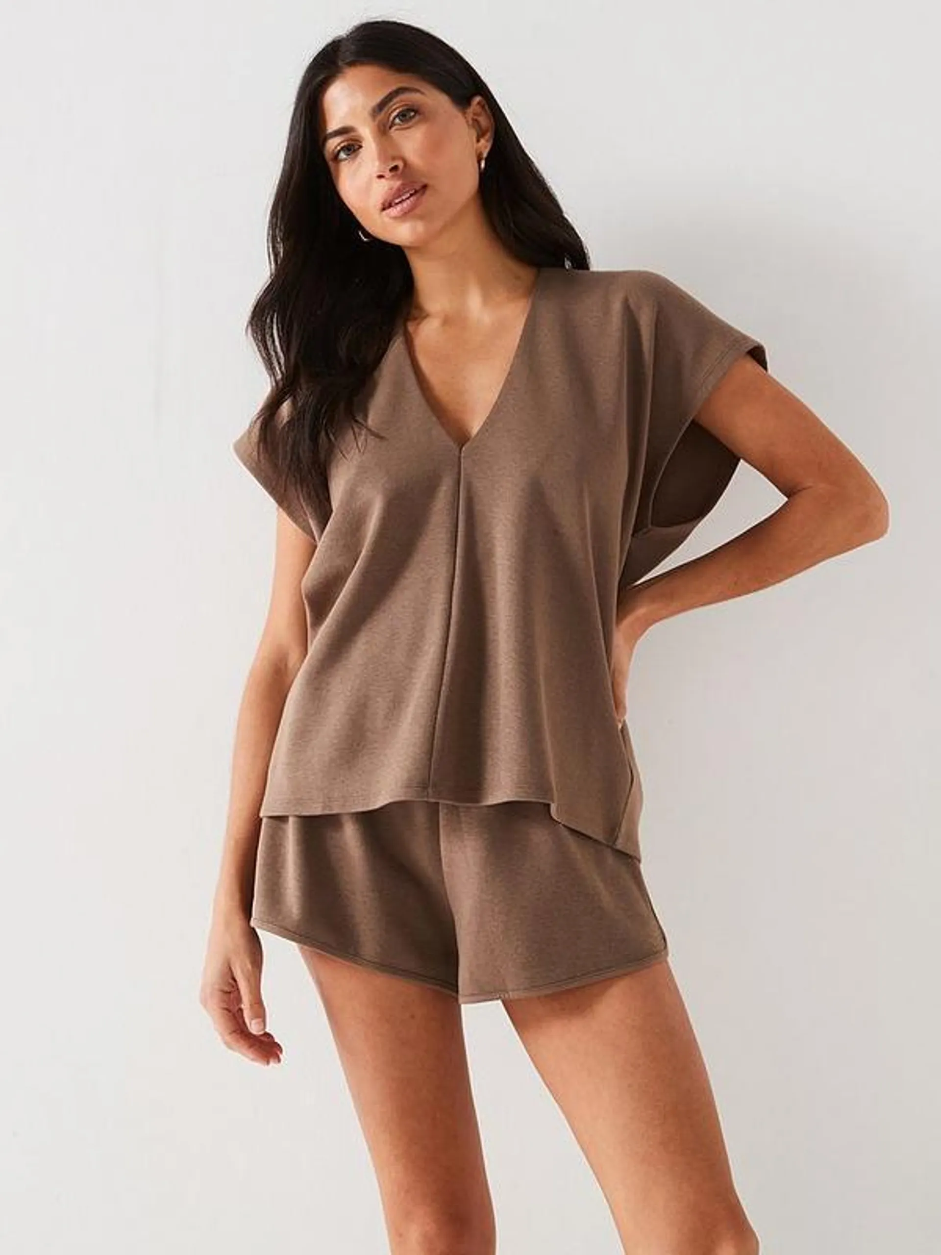 V Neck Co-ord Top - Nude