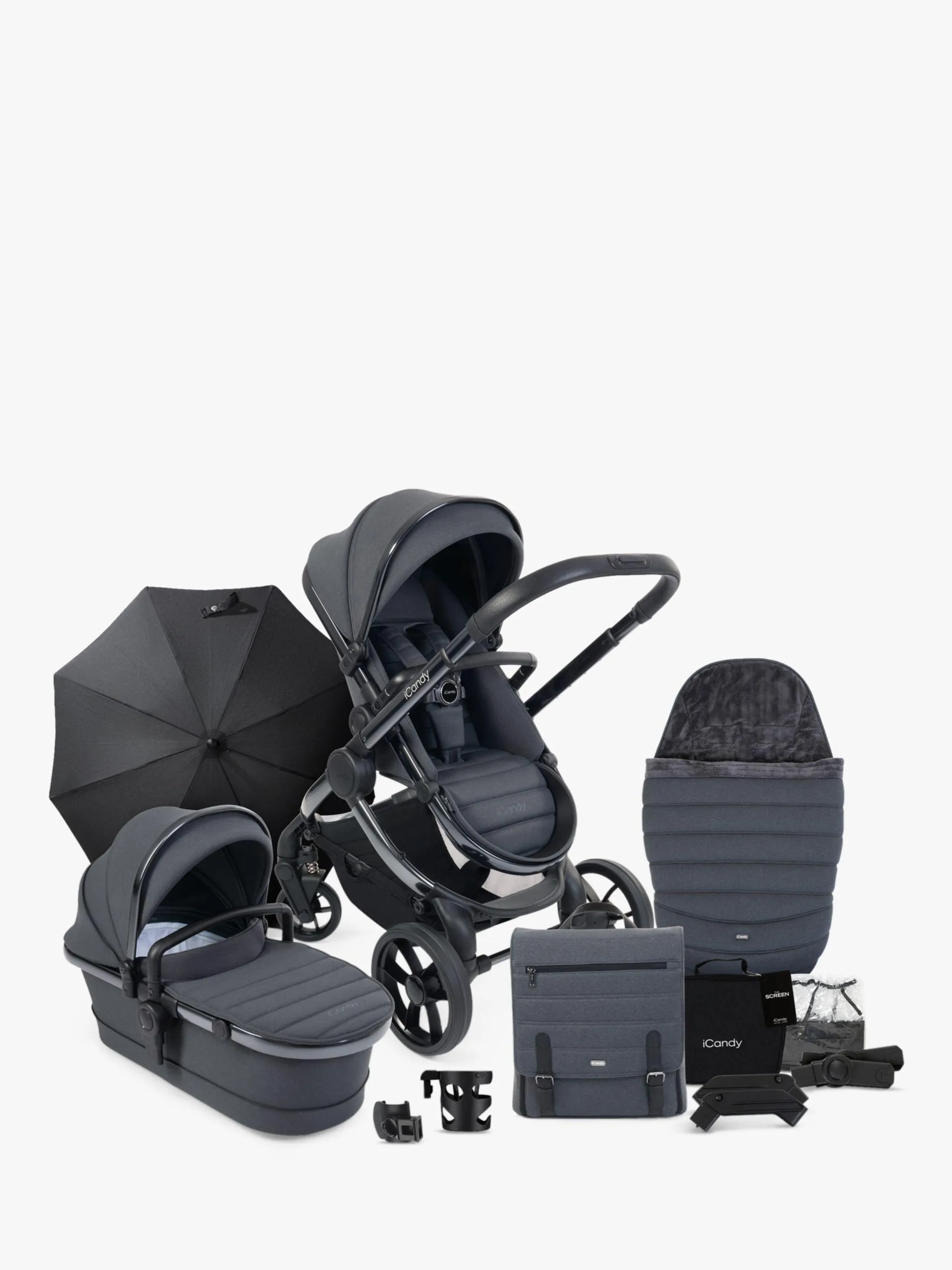 Peach 7 Pushchair & Accessories Bundle, Grey