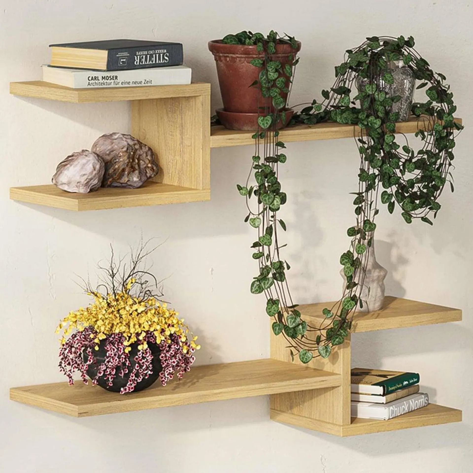 Decortie Fork 18.2cm Oak Modern Floating Shelf Set of 2