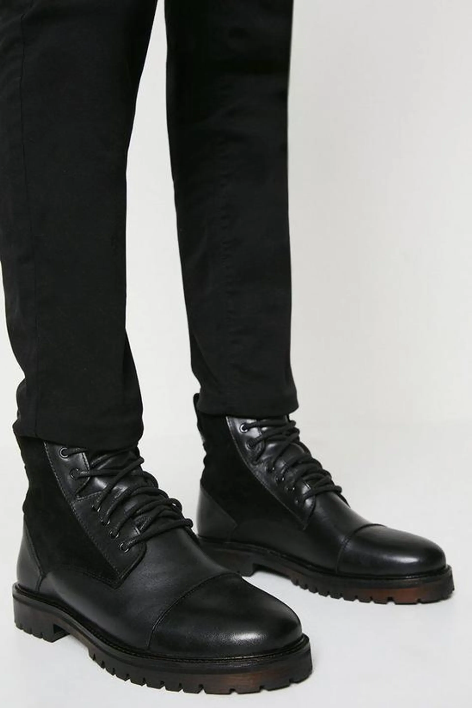 Brighton Mix Material Lace Up Cleated Boots