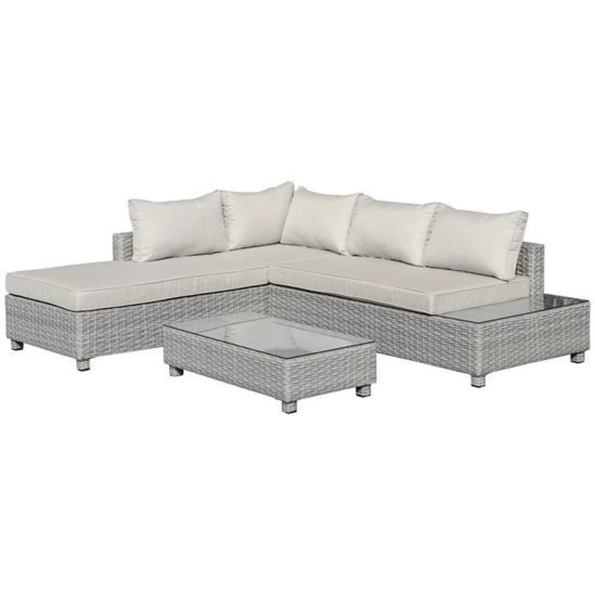 3 PCs Aluminium Patio PE Rattan Sectional Sofa Set w/ Chaise Lounge & Tea Table