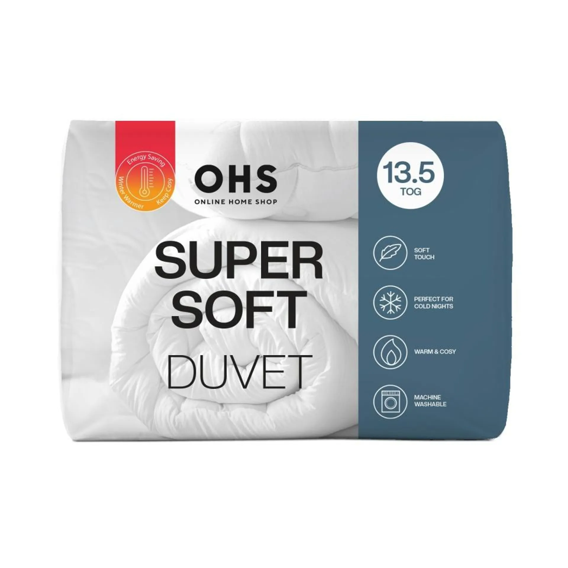 OHS Microfibre Breathable Soft Touch 13.5 Tog Quilted Duvet, King - White