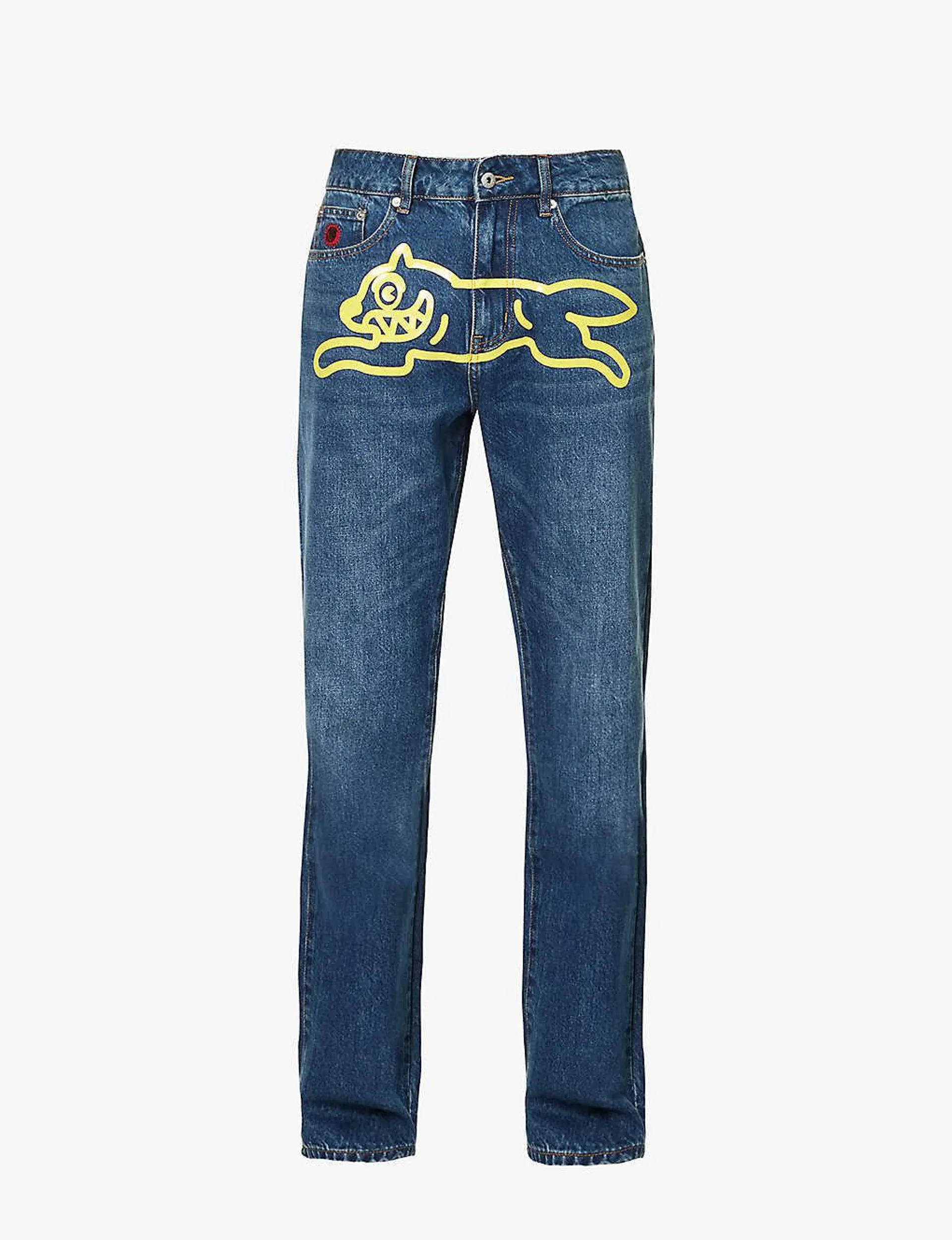 Running Dog brand-print straight-leg jeans