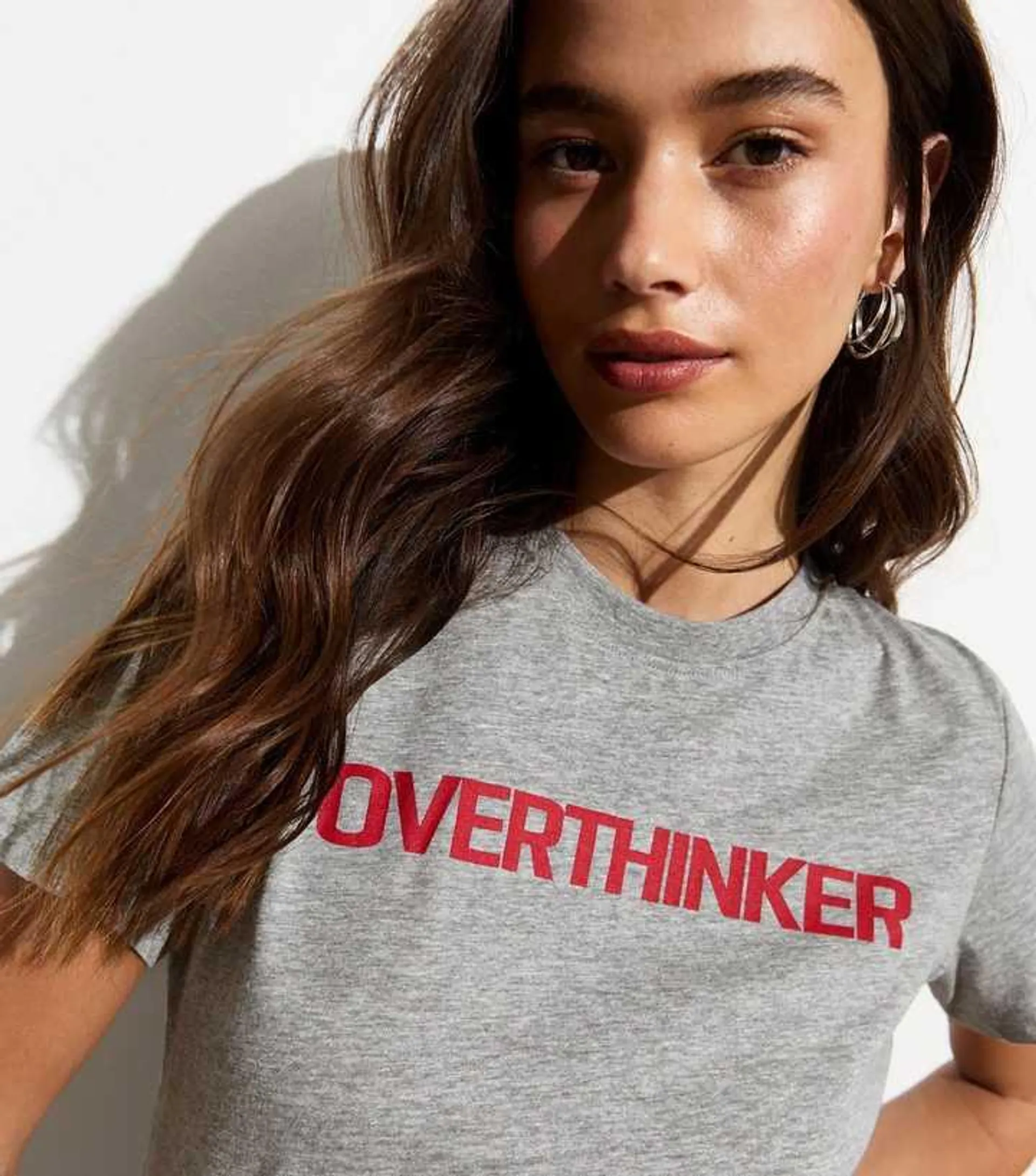 Grey Cotton-Blend Overthinker T-Shirt