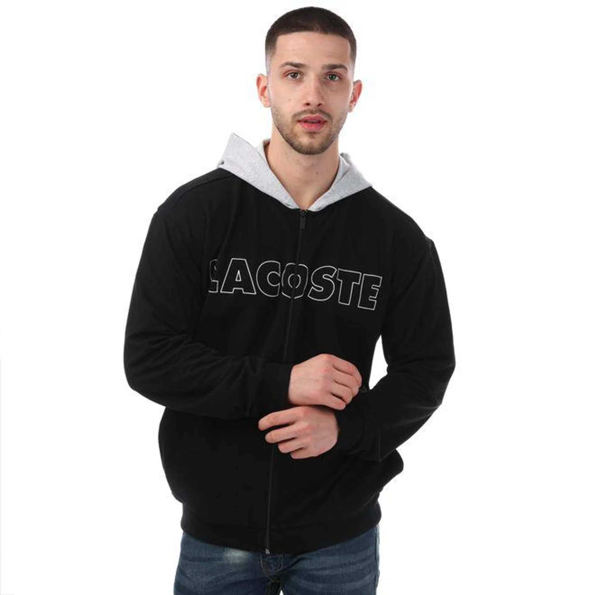 Lacoste Mens Branded Cotton Lounge Hoody in Black