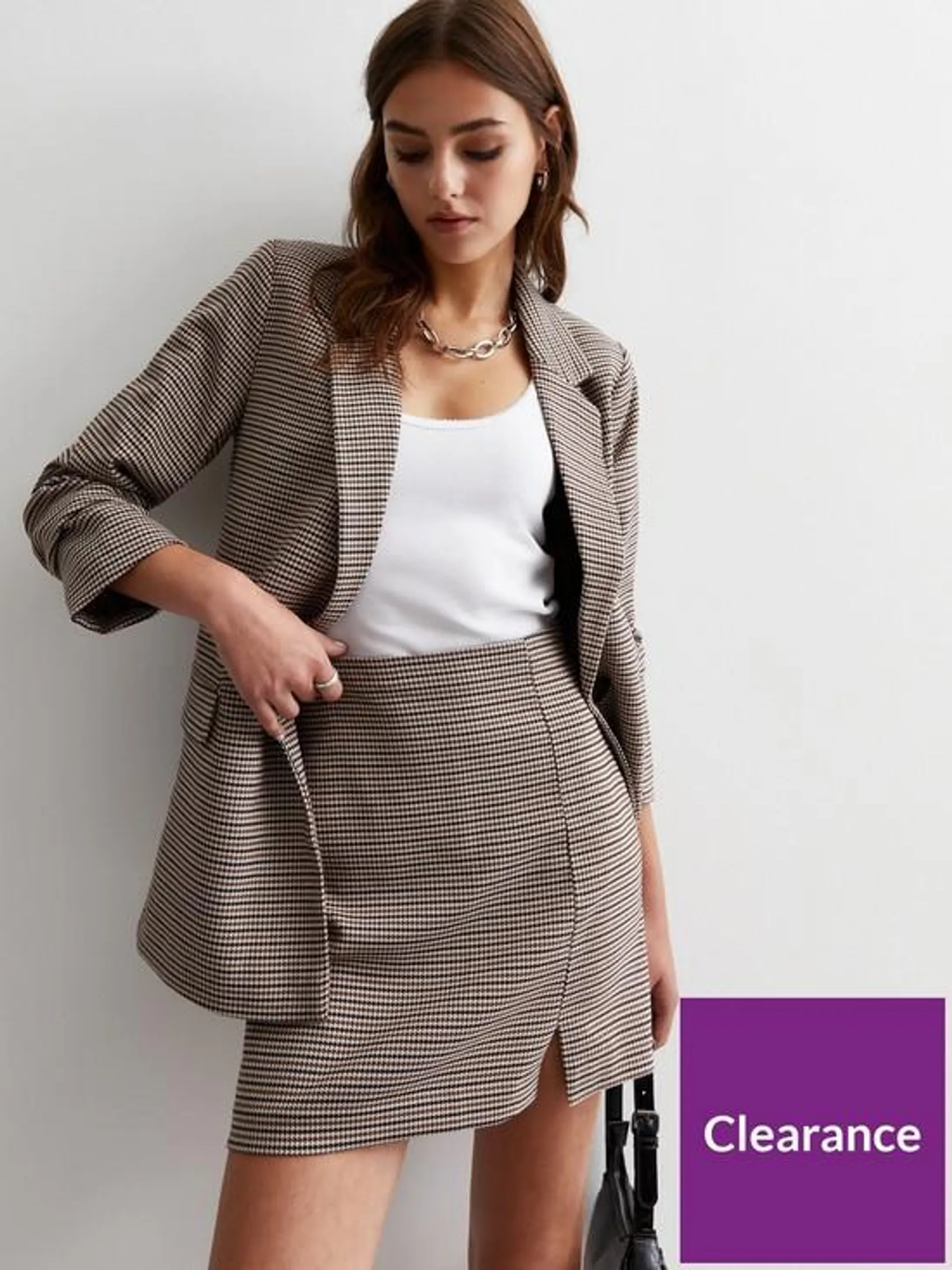 Brown Heritage Check Split Hem Mini Skirt