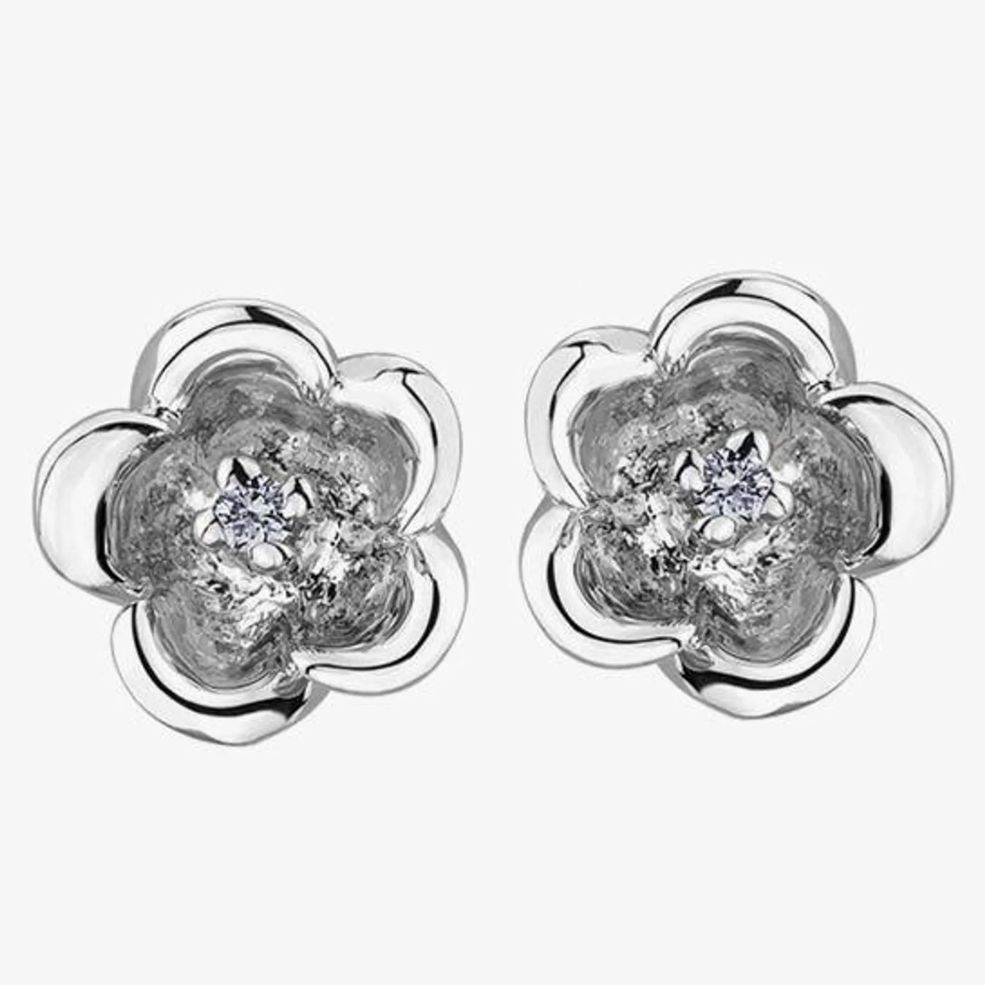 9ct White Gold 0.02ct Diamond Flower Stud Earrings E3164W-10