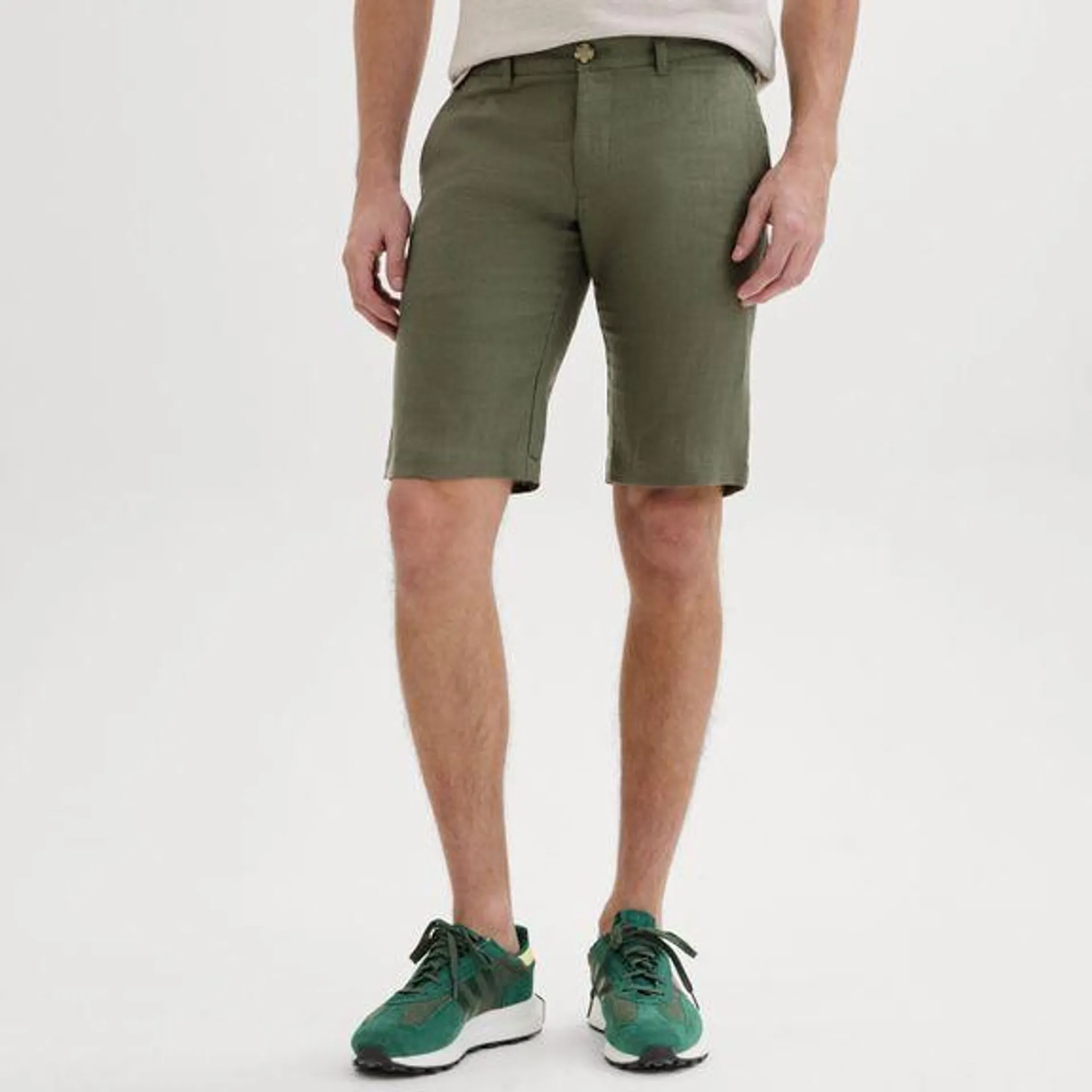 Olive green linen shorts