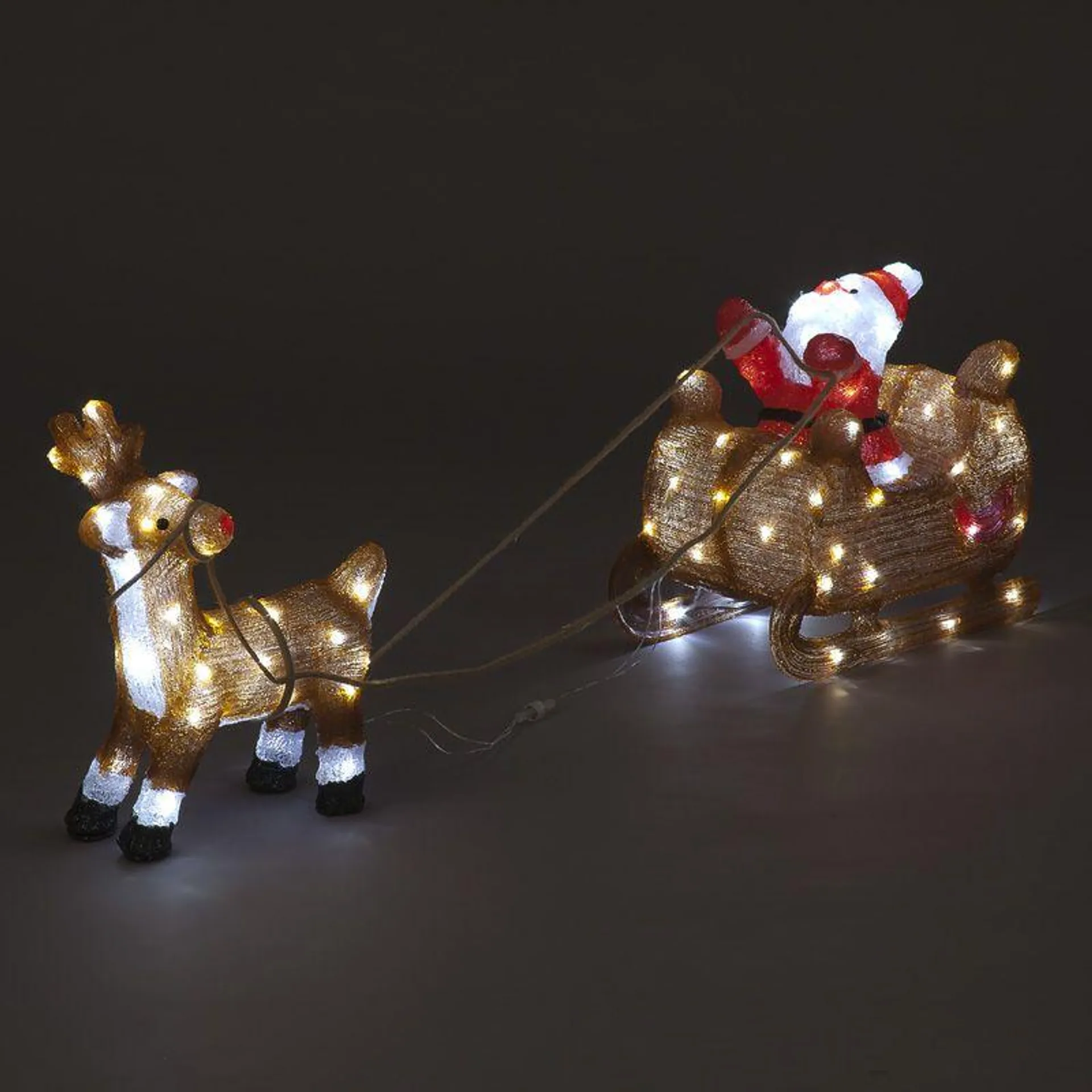 40cm Acrylic Reindeer Pull Santa On Sleigh