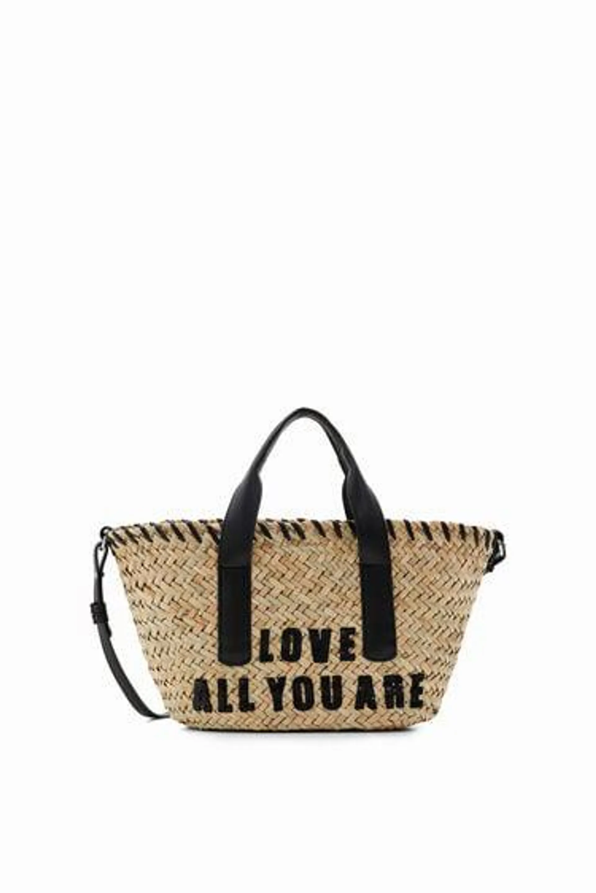 Small message raffia basket bag