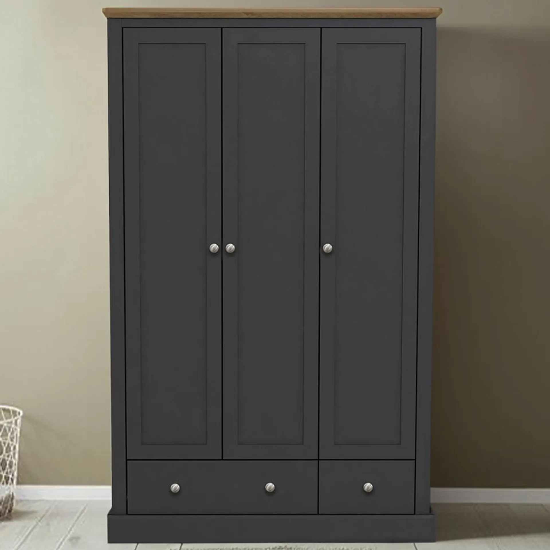 Devon 3 Door 2 Drawer Charcoal Wardrobe