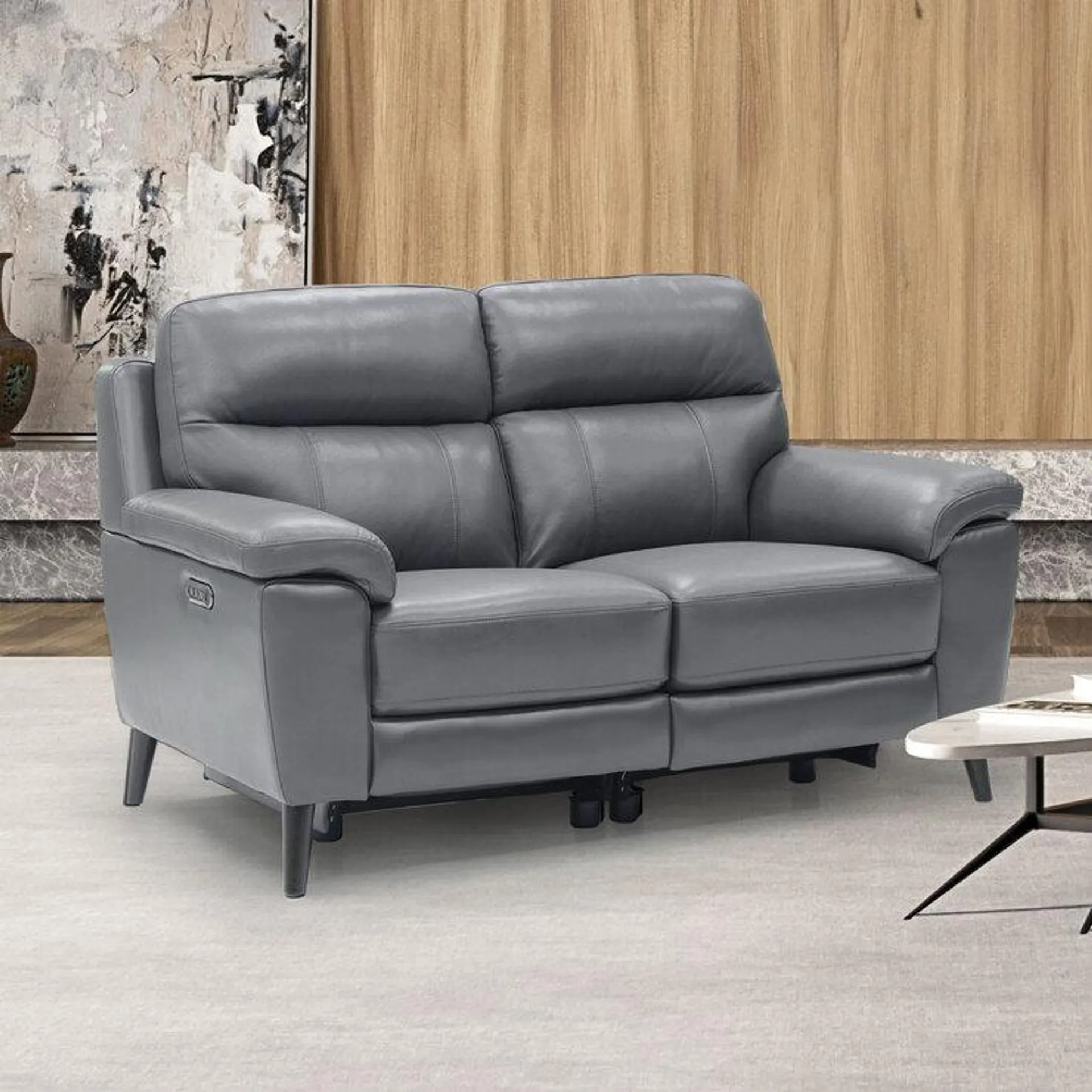 Grace Dark Grey Leather Power Reclining 2 Seater Sofa