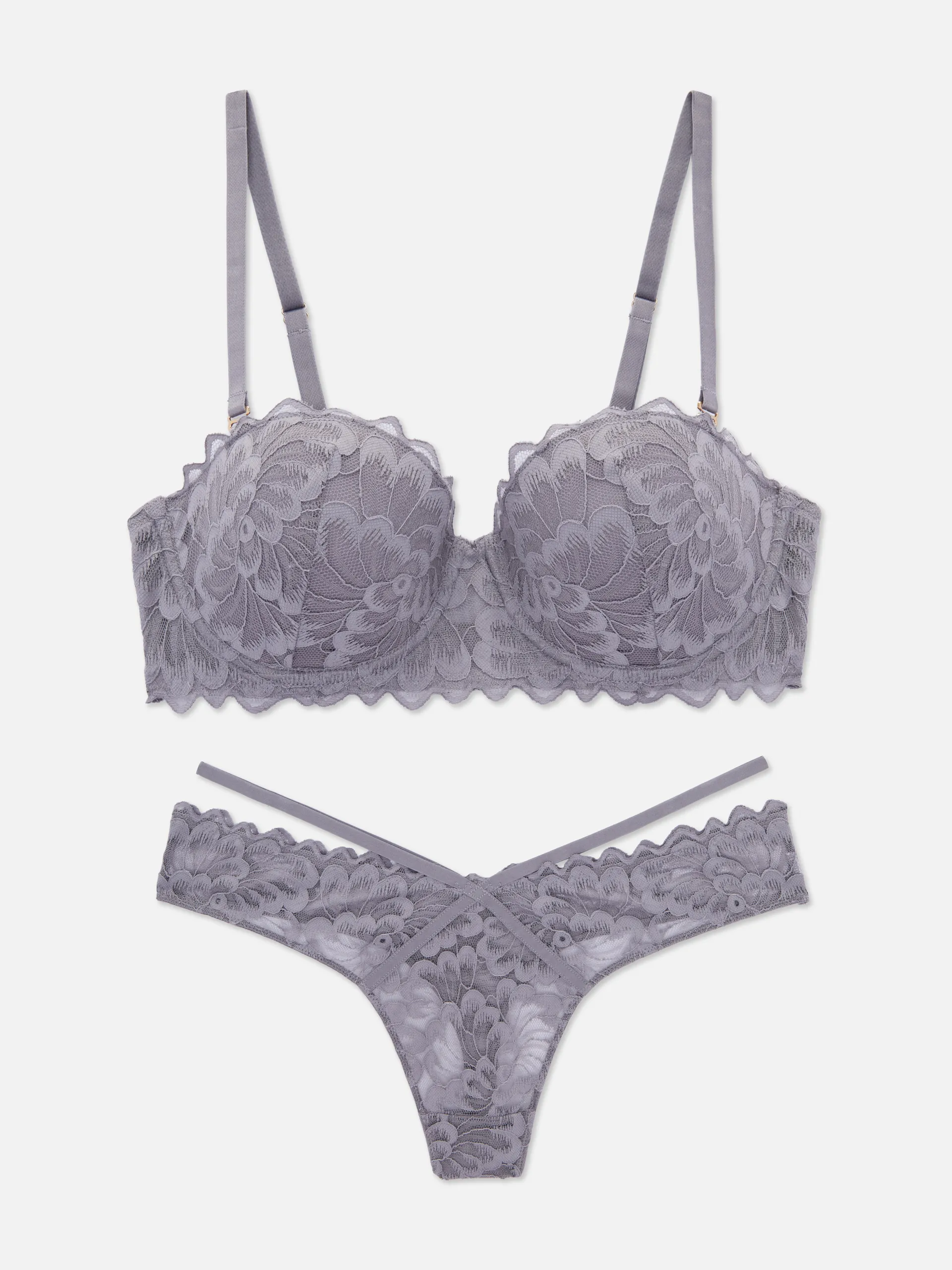 Lace Balcony Bra and Thong Set