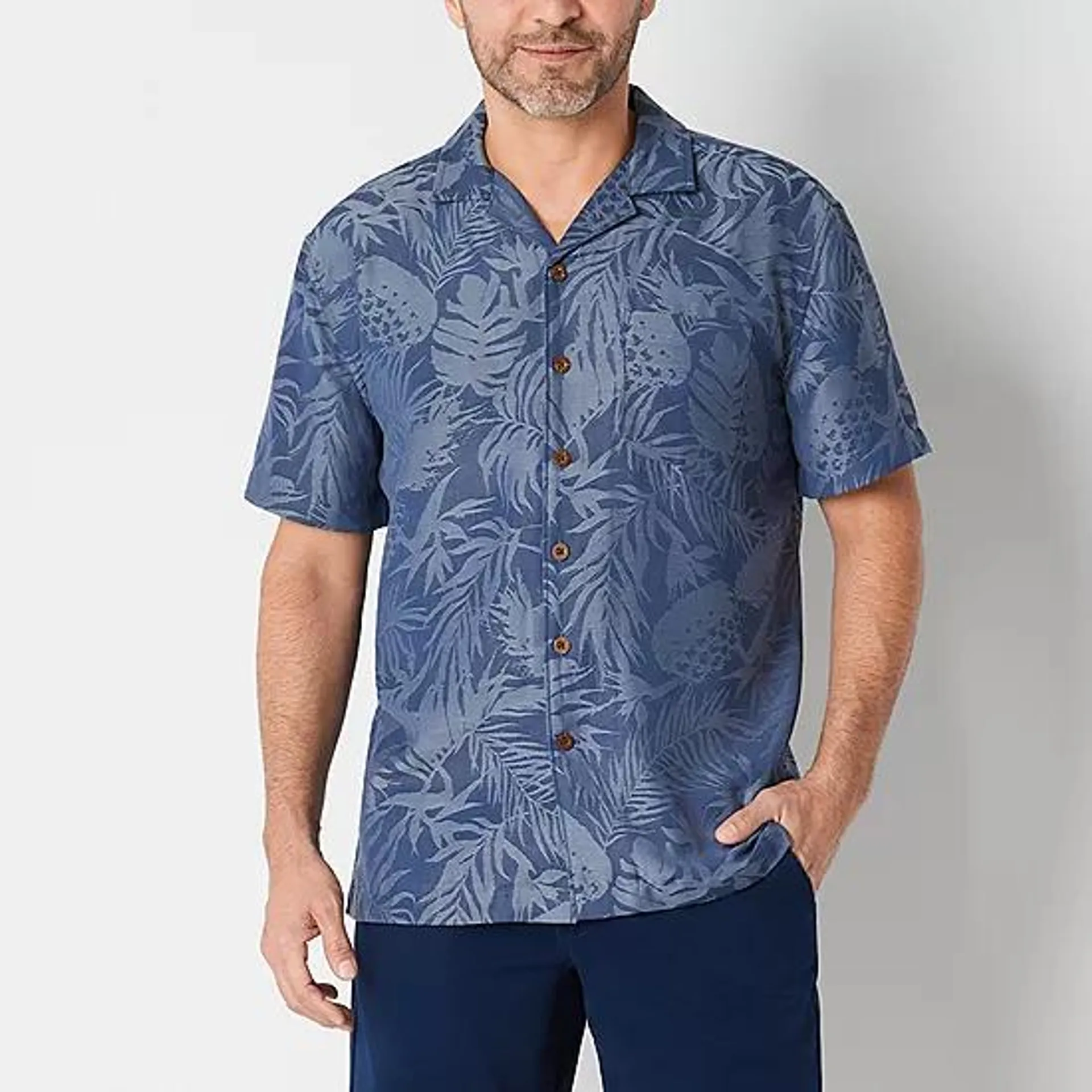 new! St. John's Bay Floral Camp Mens Classic Fit Short Sleeve Button-Down Shirt