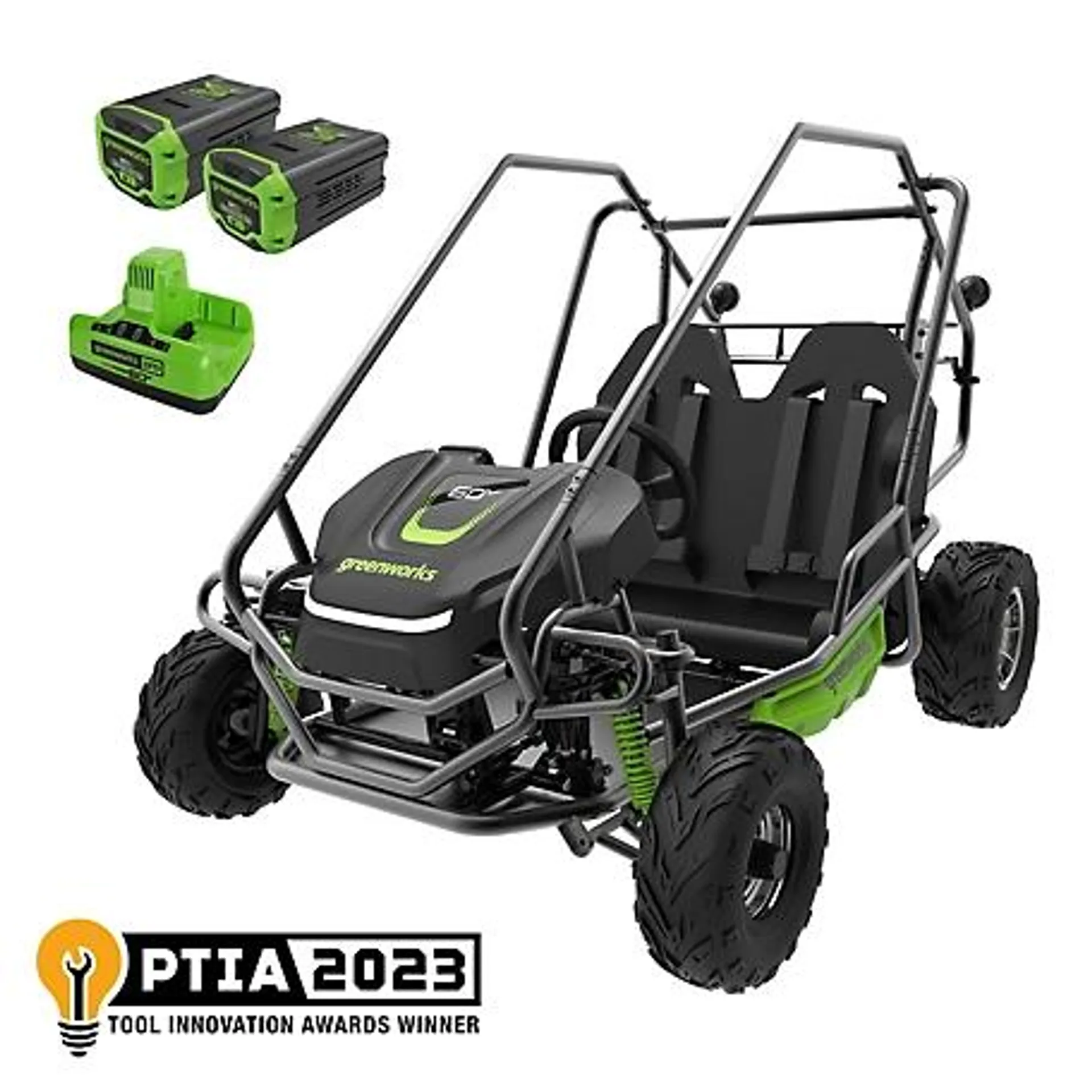 Greenworks Kids' 60V 2-Seater Stealth Battery-Powered Electric Go-Kart, Includes (2) 8.0Ah Batteries and Dual Port Charger