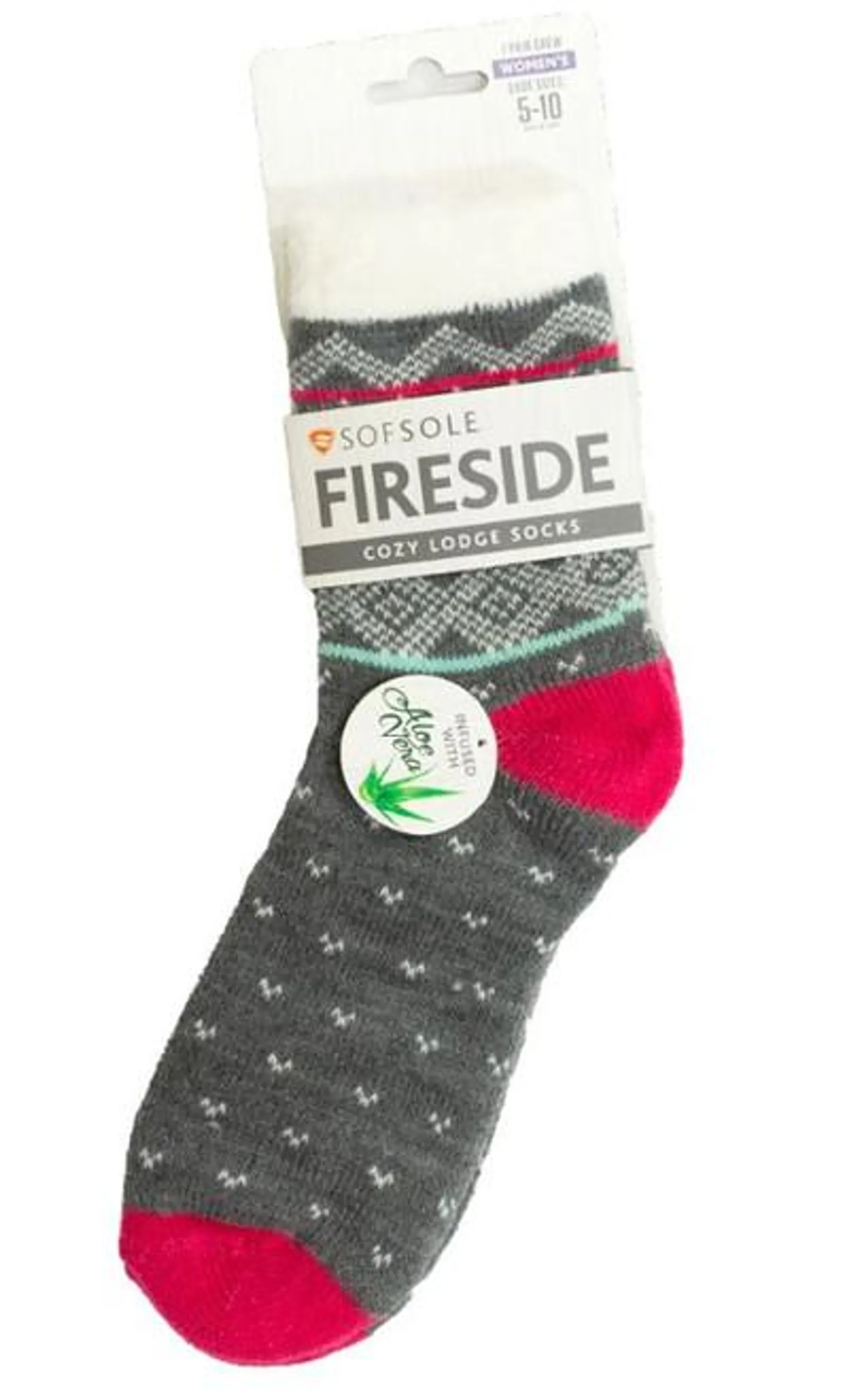 Sof Sole Fireside Cozy Lodge Socks - Grey & Fushia