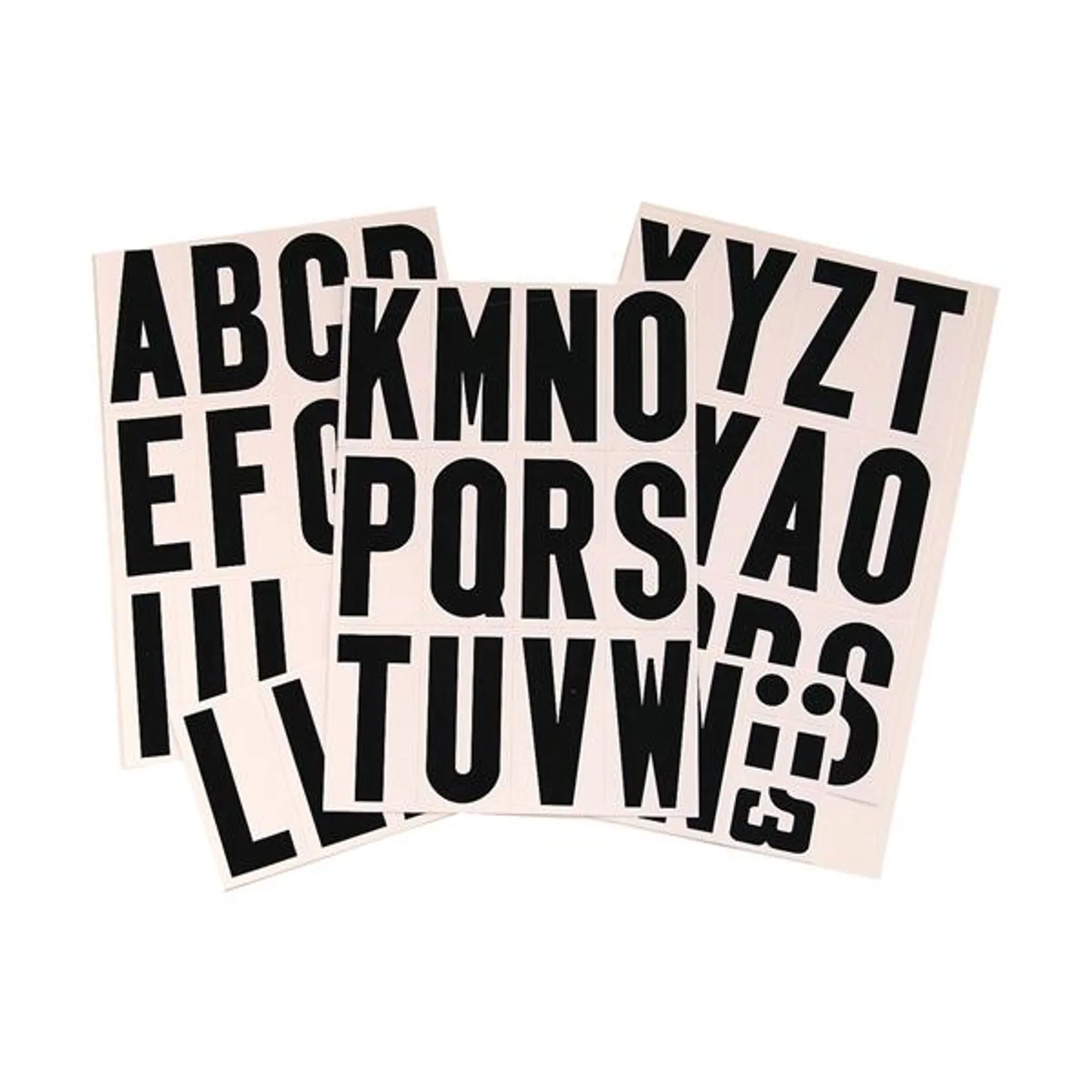 MM-4L Packaged Letter Set, 3 in H Character, Black Character, White Background, Vinyl