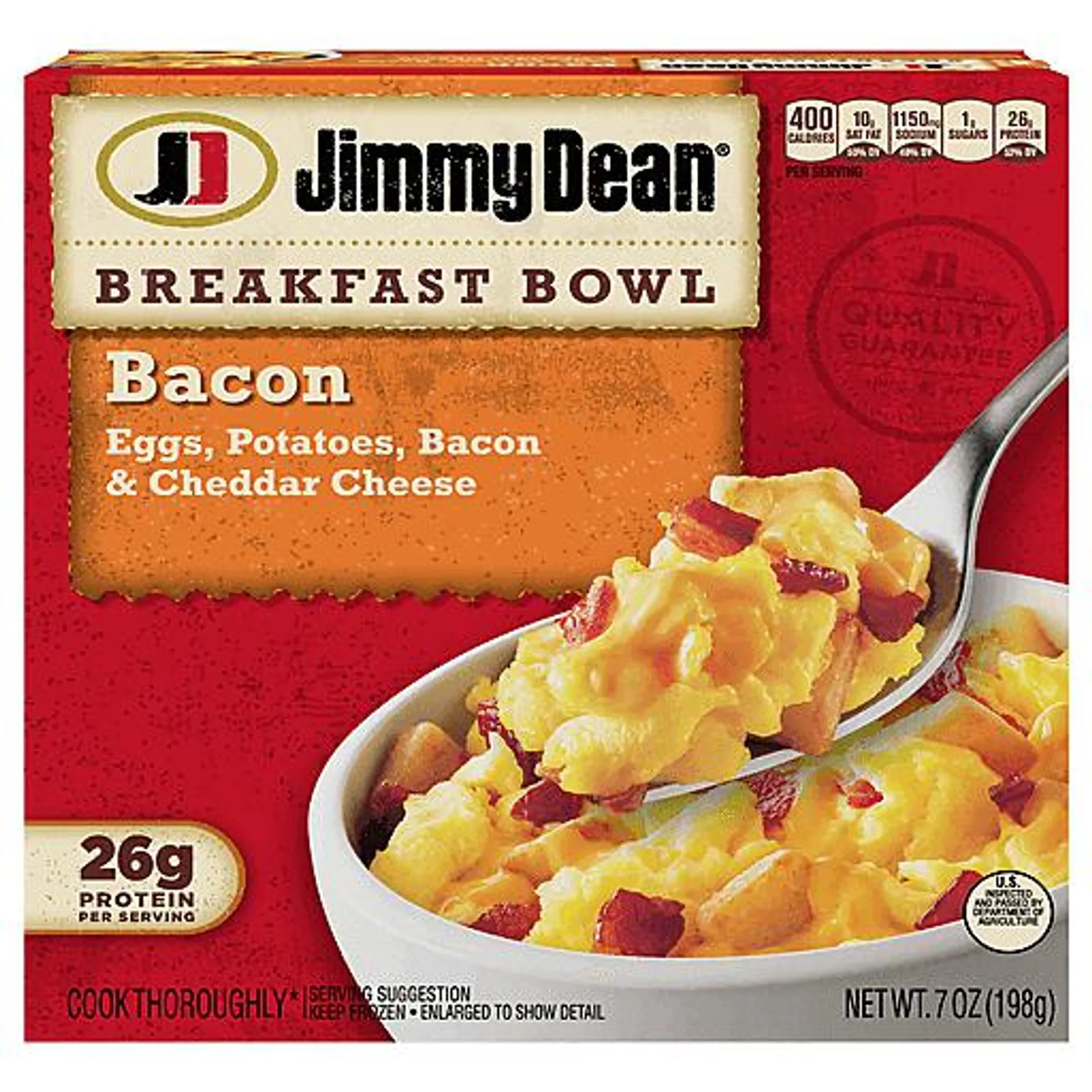 Jimmy Dean Bacon Eggs Potatoes & Cheddar Cheese Breakfast Bowl Dish 7 oz box