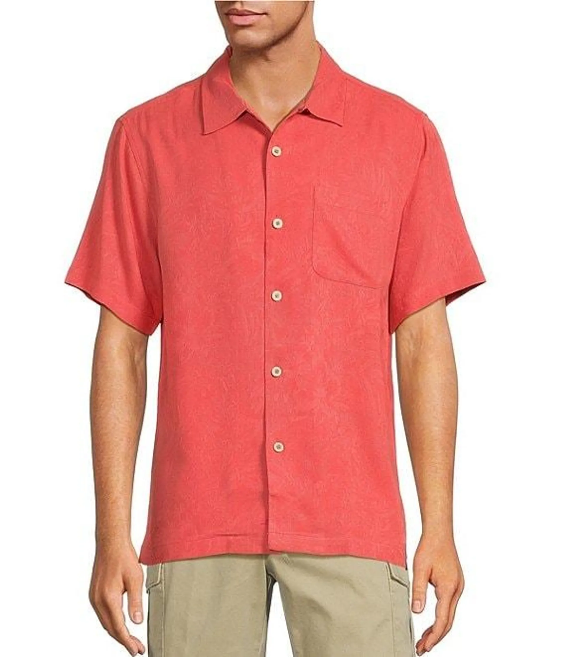 Solid Tropic Isle Short Sleeve Camp Collar Woven Shirt