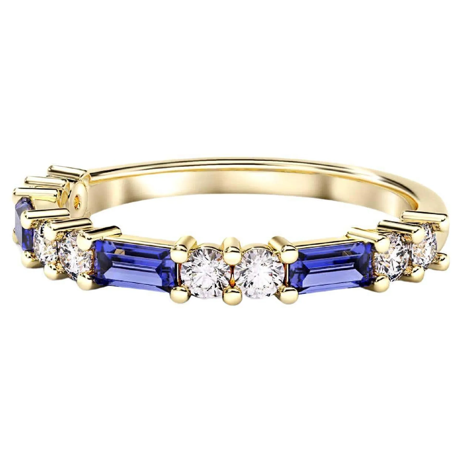 Baguette Blue gem Wedding 14k gold ring.