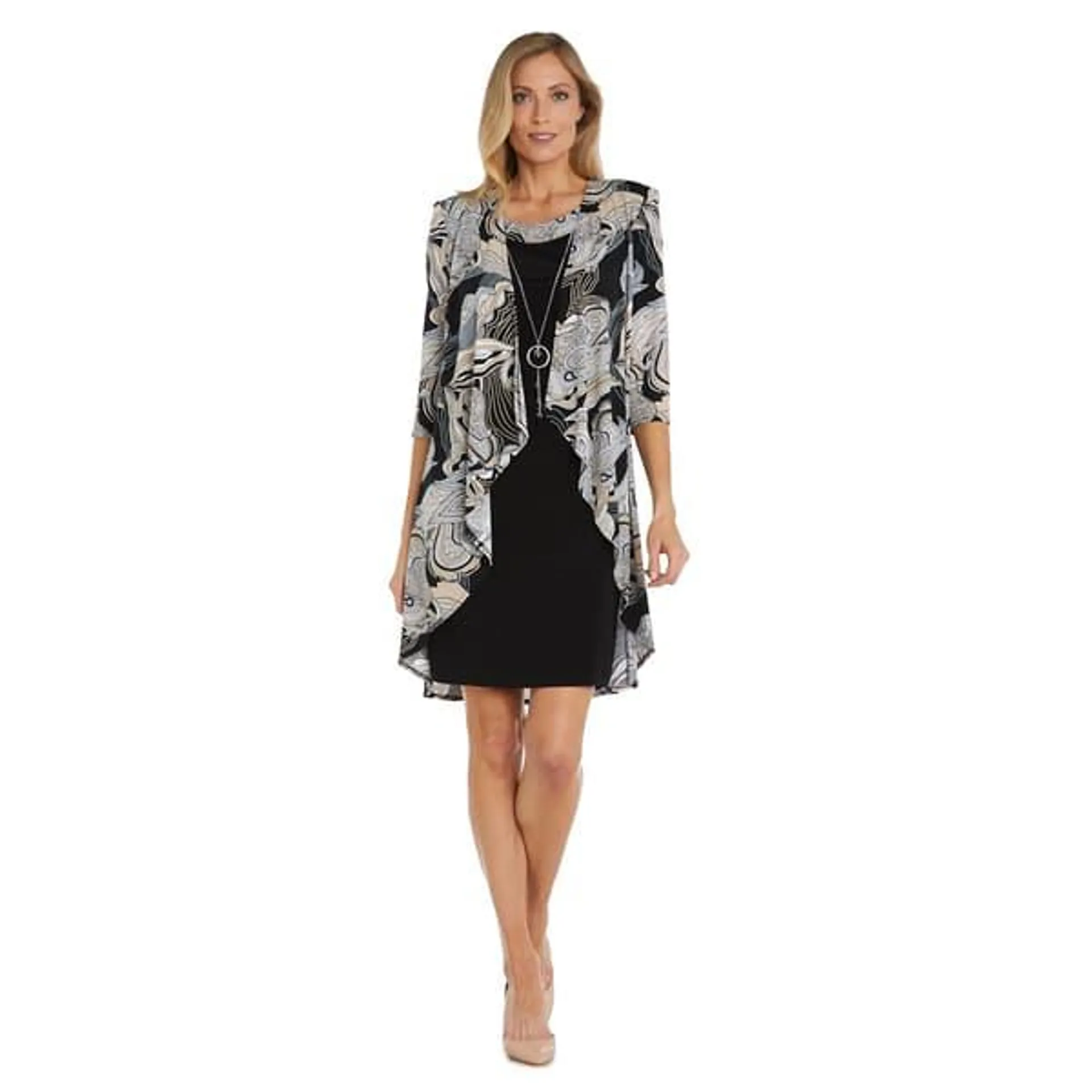 Womens R&M Richards 2pc. Puff Pattern Flyaway Jacket Dress