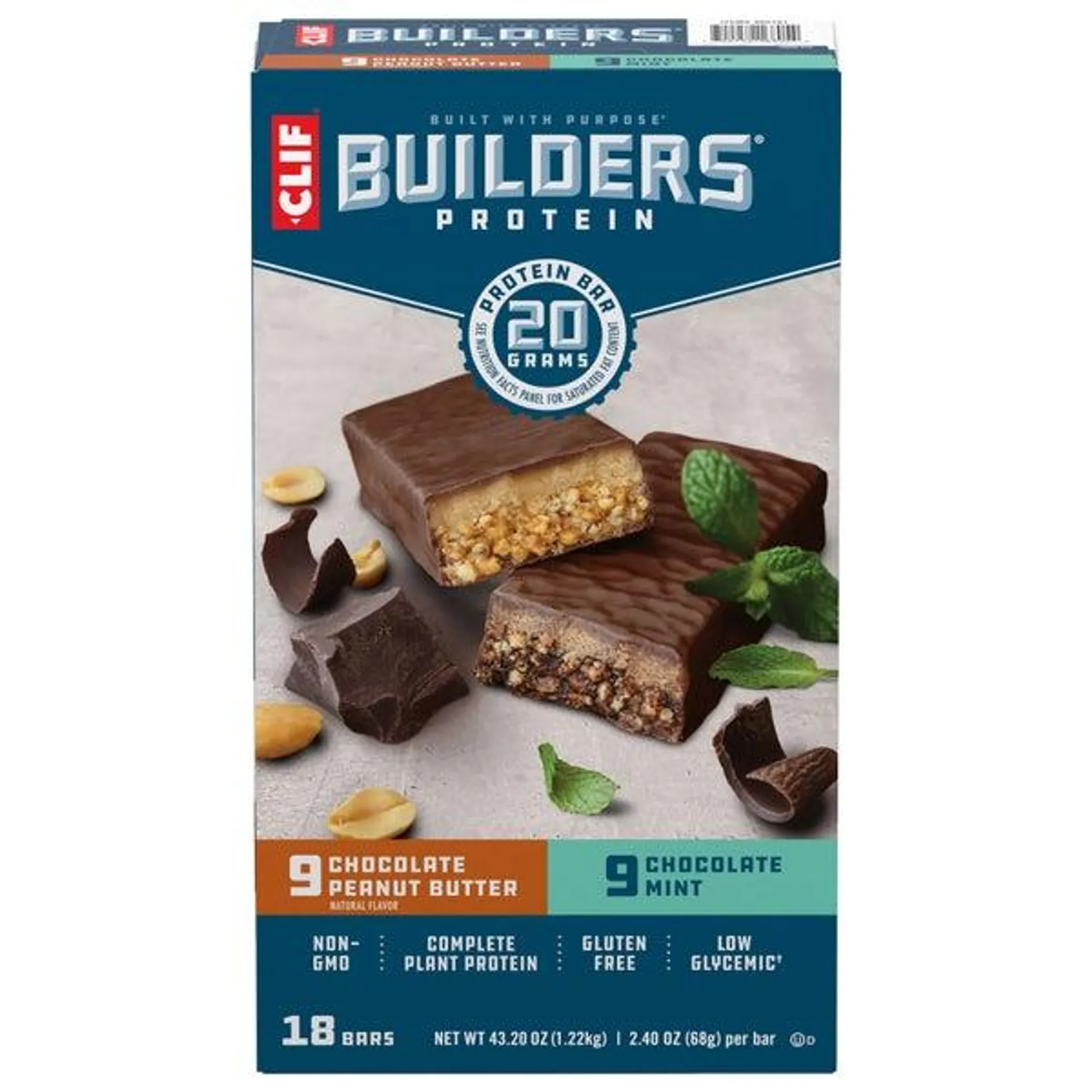 Clif Builder's Protein Bar, Variety Pack, 2.40 oz, 18-count