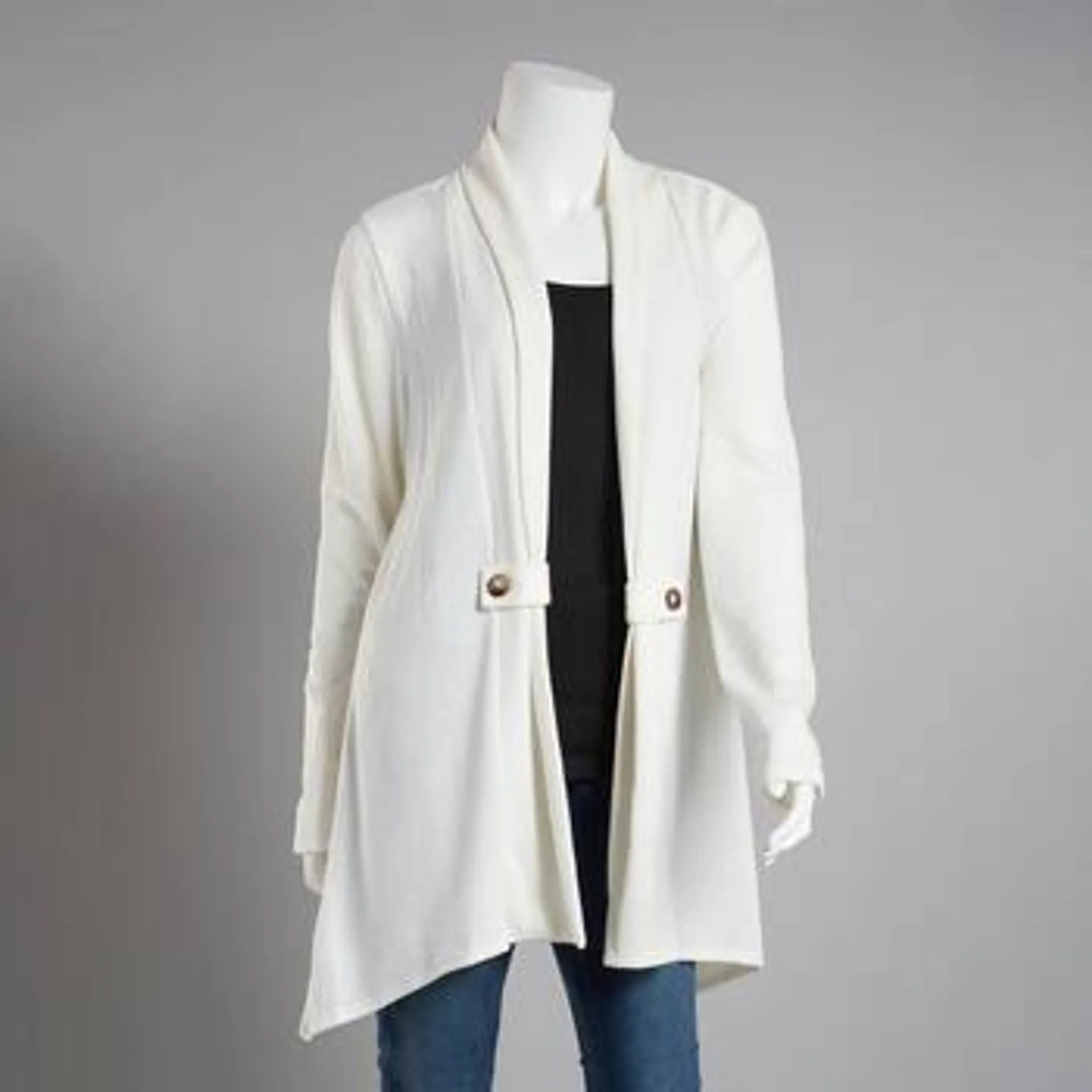 Womens Cure Open Front Solid Cardigan w/Tab Detail