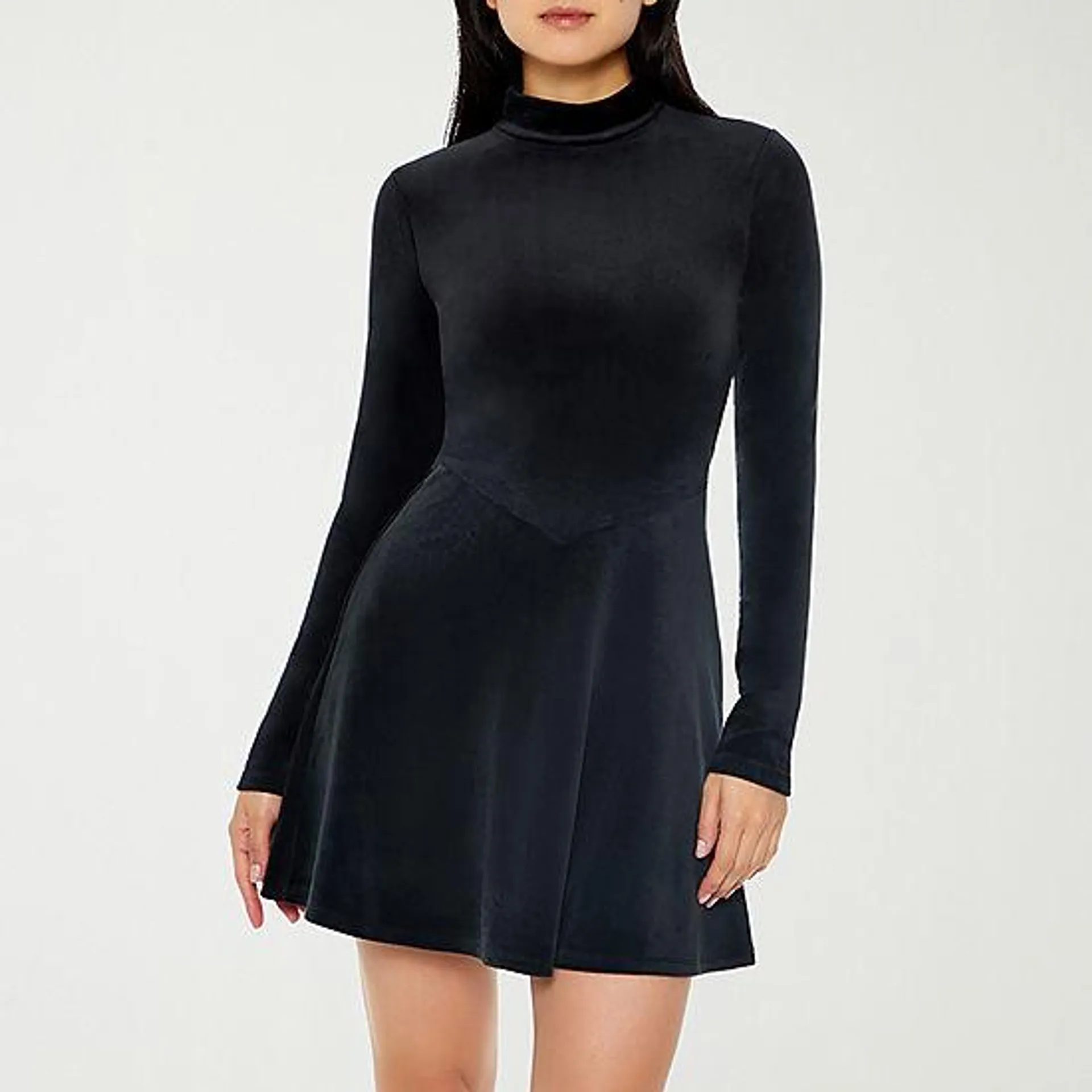 new! Forever 21 Velour Womens Long Sleeve Fit + Flare Dress Juniors