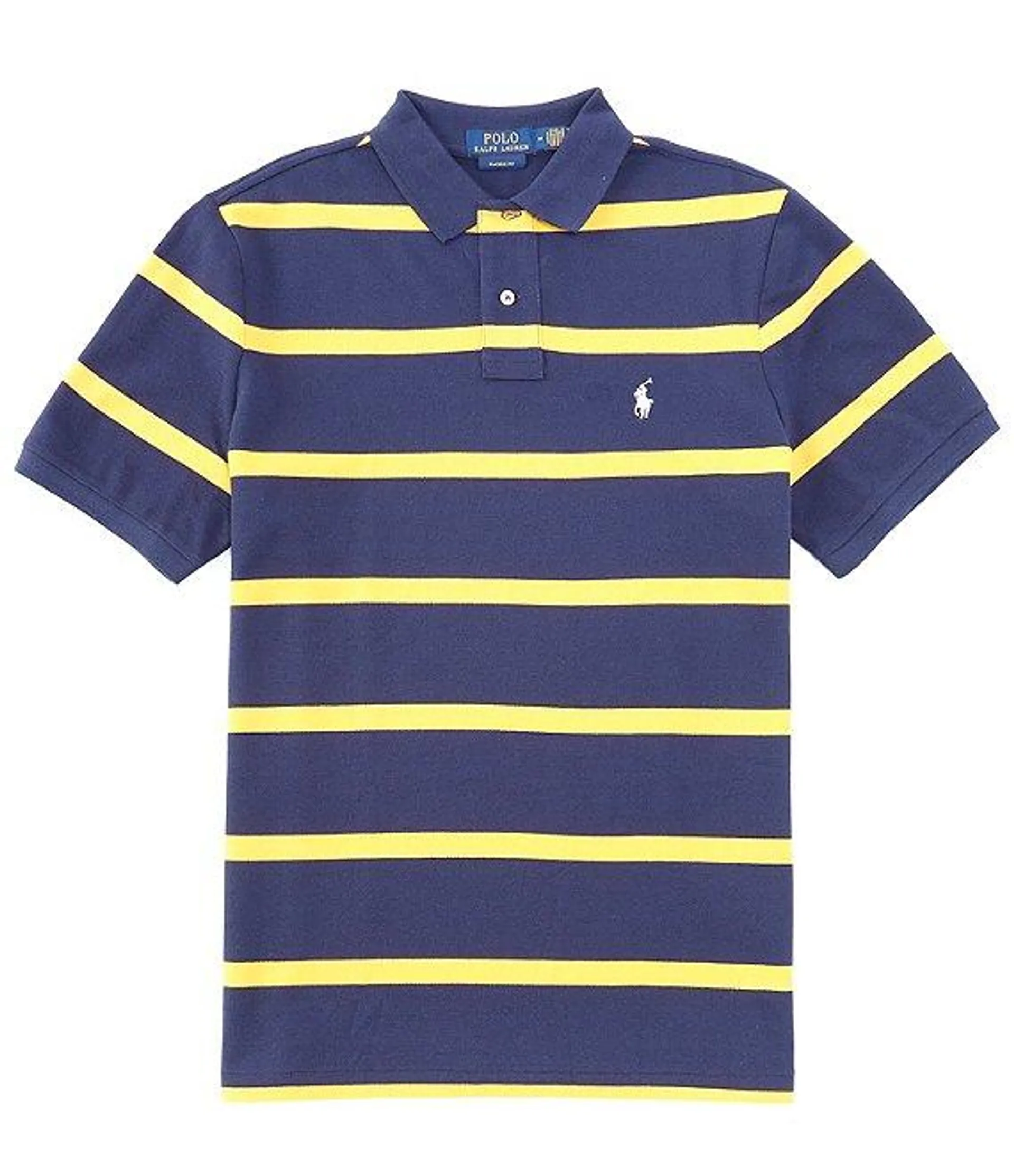 Classic Fit Striped Mesh Short Sleeve Polo Shirt