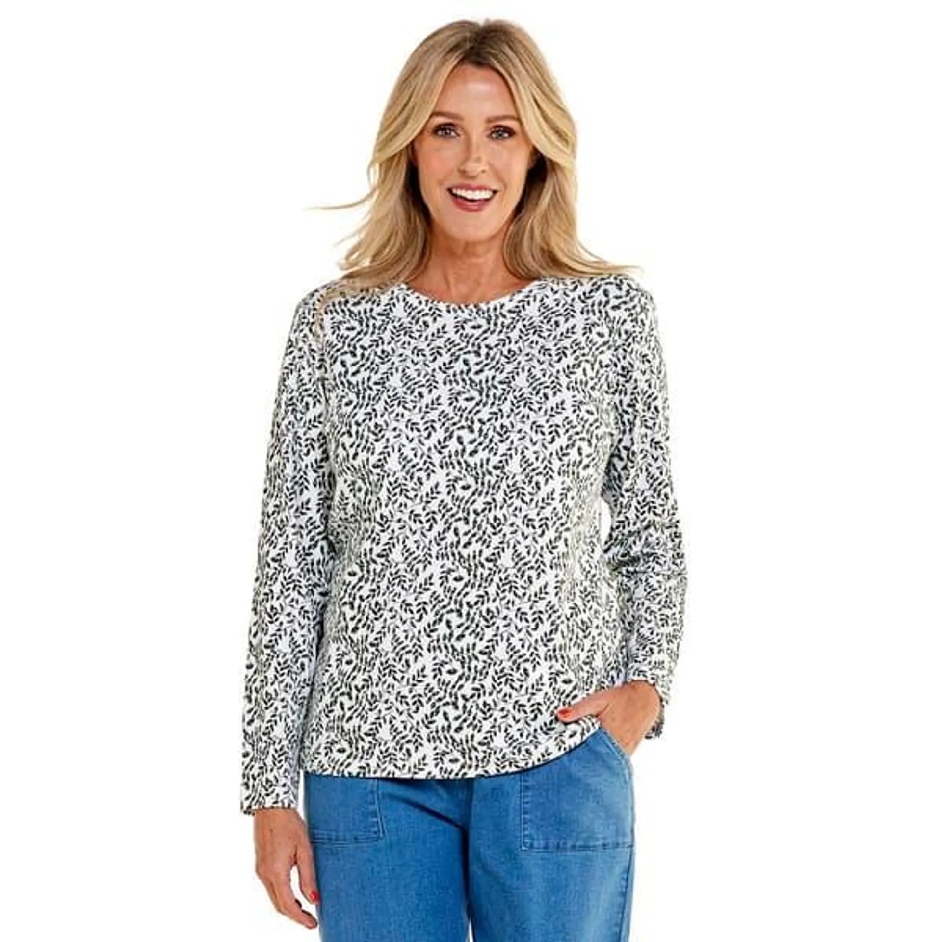 Plus Size Hasting & Smith Long Sleeve Leaf Crew Neck Tee